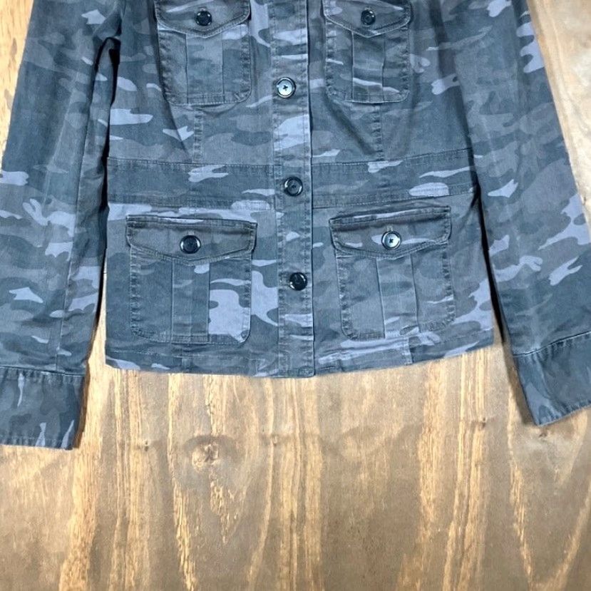 Ann Taylor VINTAGE Ann Taylor LOFT Womens Jacket Gray Camouflage Utility Button Up Stretch 6 Size M / US 6-8 / IT 42-44 - 3 Thumbnail