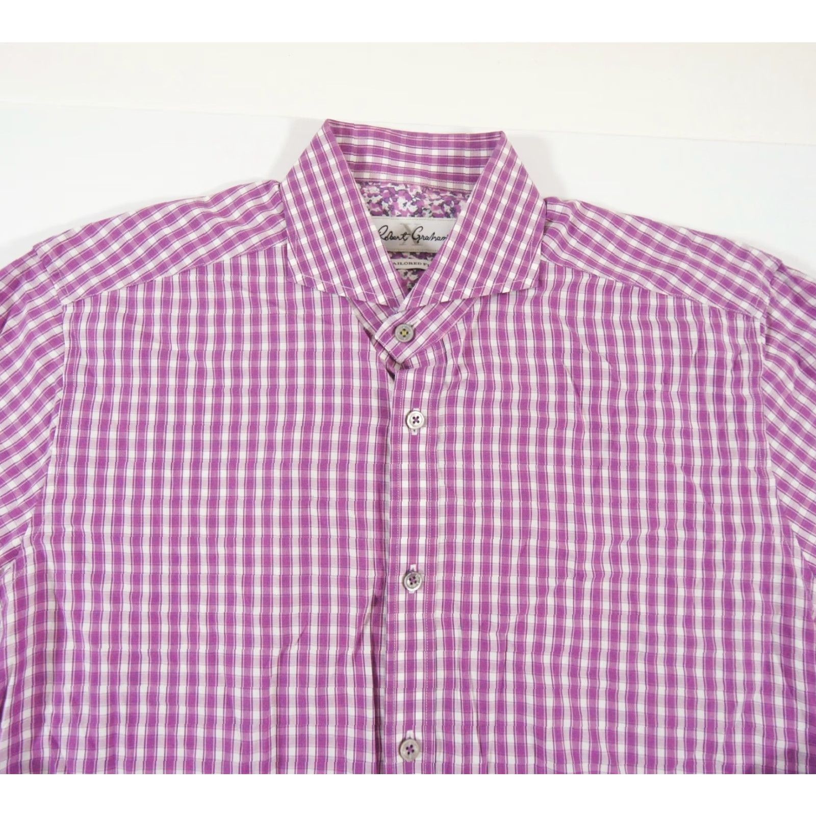 Robert Graham VINTAGE Robert Graham X Shirt Mens 43 17 Purple Button Up Long Sleeve Tailored Fit Check Mens Size US XL / EU 56 / 4 - 2 Thumbnail