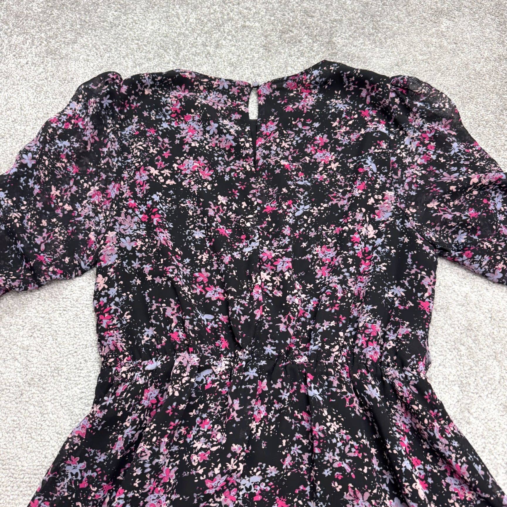 AQUA Aqua Puff Sleeve Mini Dress Womens L Black Floral Elastic Waist Long Sleeve Size L / US 10 / IT 46 - 3 Thumbnail