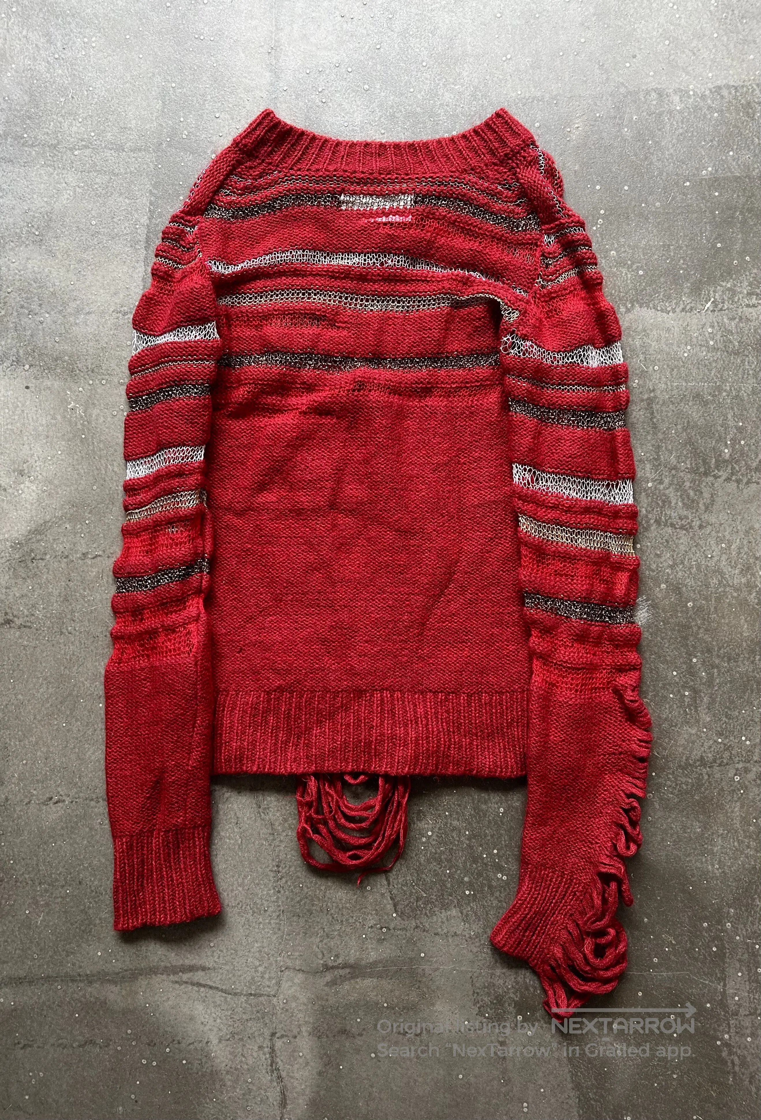 Nozomi Ishiguro red knit distressed long sleeve sweater. Size US M / EU 48-50 / 2 - 5 Thumbnail