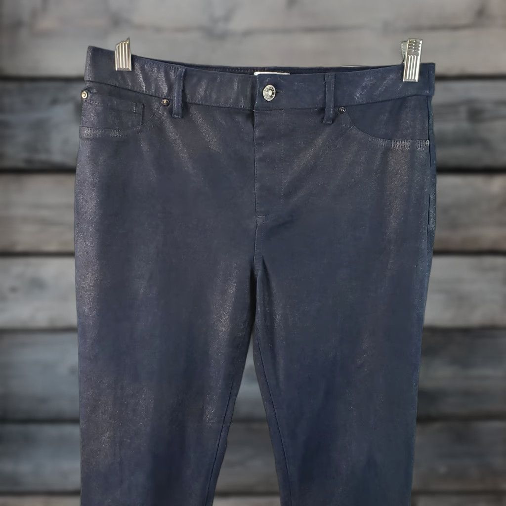 Vintage Chico's Womens Faux Suede Knit Pants Sz 6 Blue Shimmer Mid Rise Skinny Pants Womens Jeans Leg Style Skinny Inseam 28.5" Size 28" / US 6 / IT 42 - 1 Thumbnail