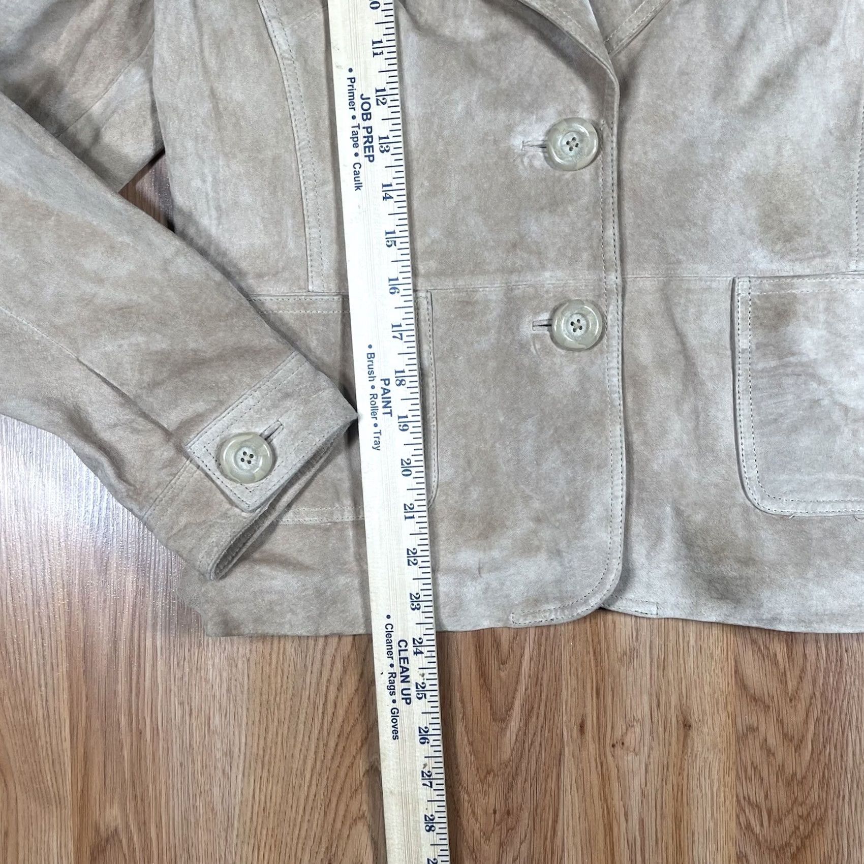 Mossimo VINTAGE Mossimo Blazer Jacket Womens L Beige Genuine Suede Leather Lined Shirt Size L / US 10 / IT 46 - 4 Thumbnail