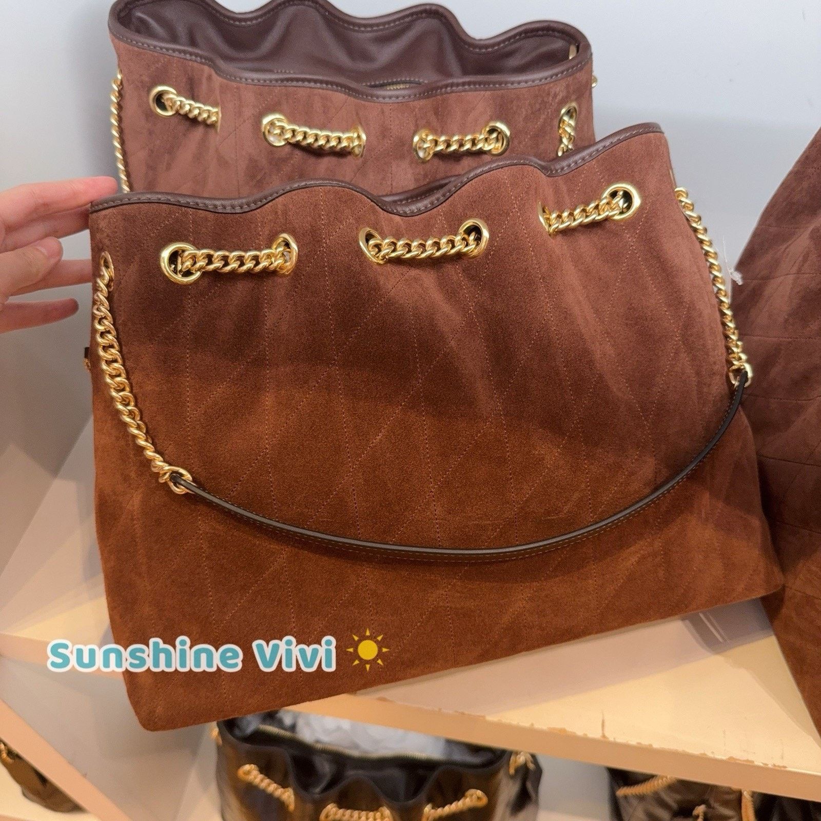 Coach NWT COACH CCZ80 Evelyn Shoulder Bag Suede Vintage Brown Size ONE SIZE - 5 Thumbnail