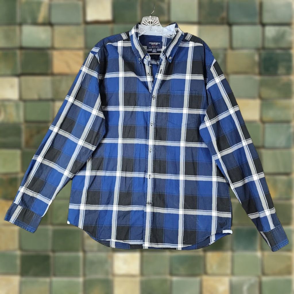 American Eagle Outfitters VINTAGE American Eagle Mens Blue Plaid Long Sleeve Prep Fit Button Up Size XL Size US XL / EU 56 / 4 - 1 Thumbnail