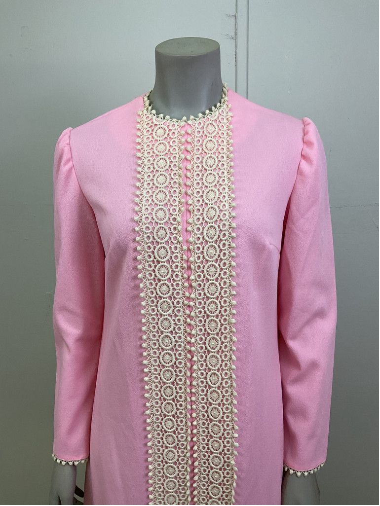 Vintage 1960’s Long Sleeve Pastel Pink Vintage Womens Shift Dress Size M / US 6-8 / IT 42-44 - 6 Thumbnail