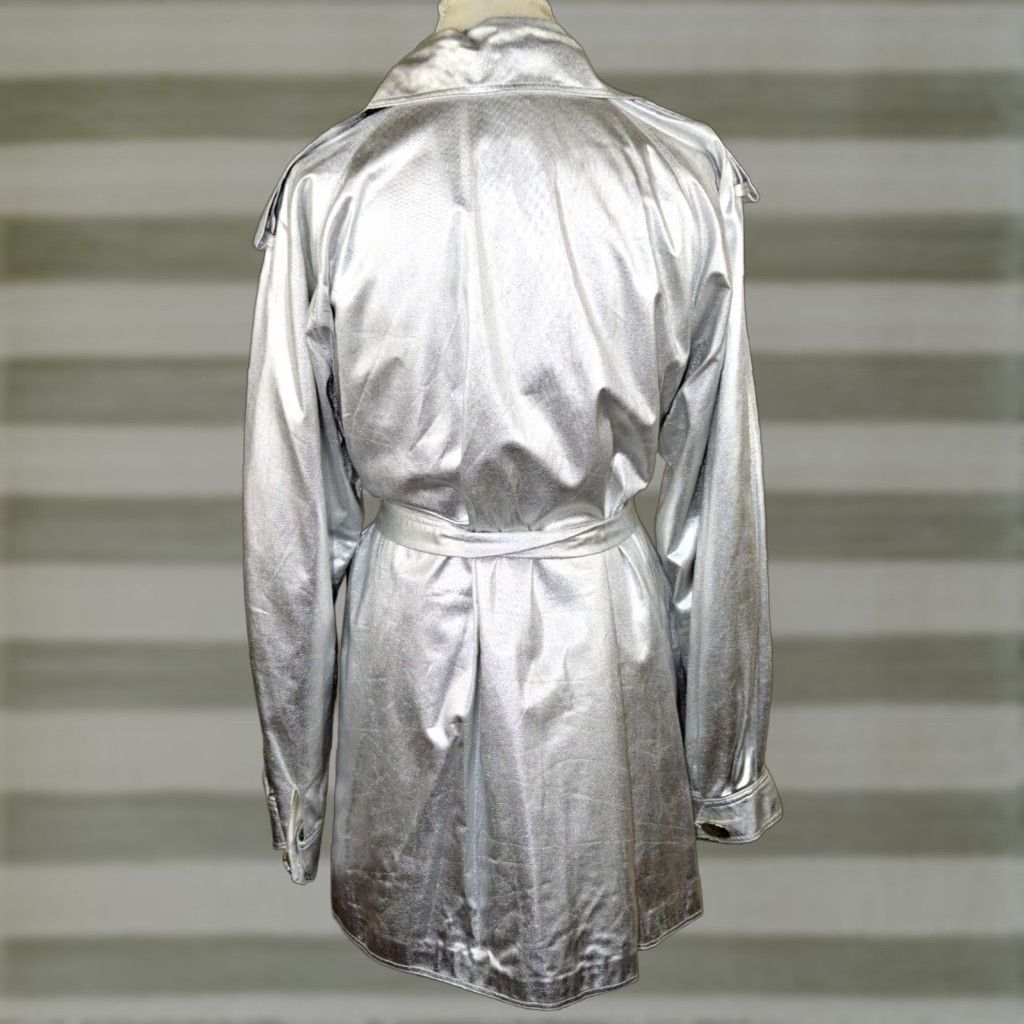 VINTAGE NR1 Trench Coat XL Silver Belted Big Buttons Lined Made USA 80s Jacket Womens/ Mens (adjust as end gender)