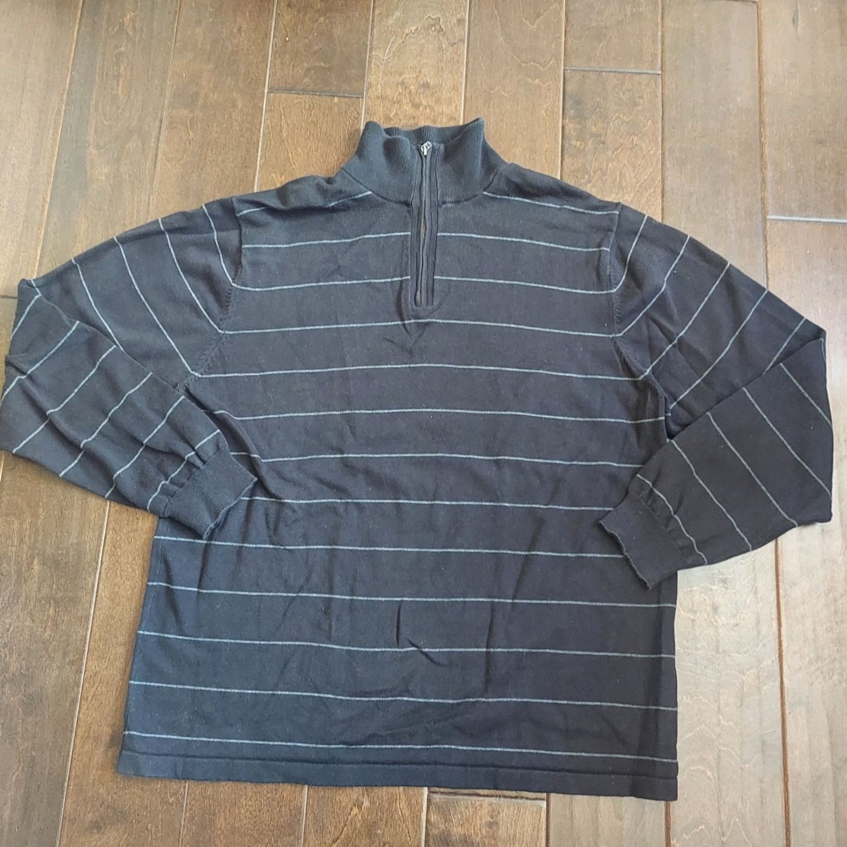 Van Heusen Van Heusen Men’s Black Striped Half Zip Turtleneck Sweatshirt - Size L, Wool/Cotton, Pullover, Vintage: No, Casual Size US L / EU 52-54 / 3 - 2 Thumbnail