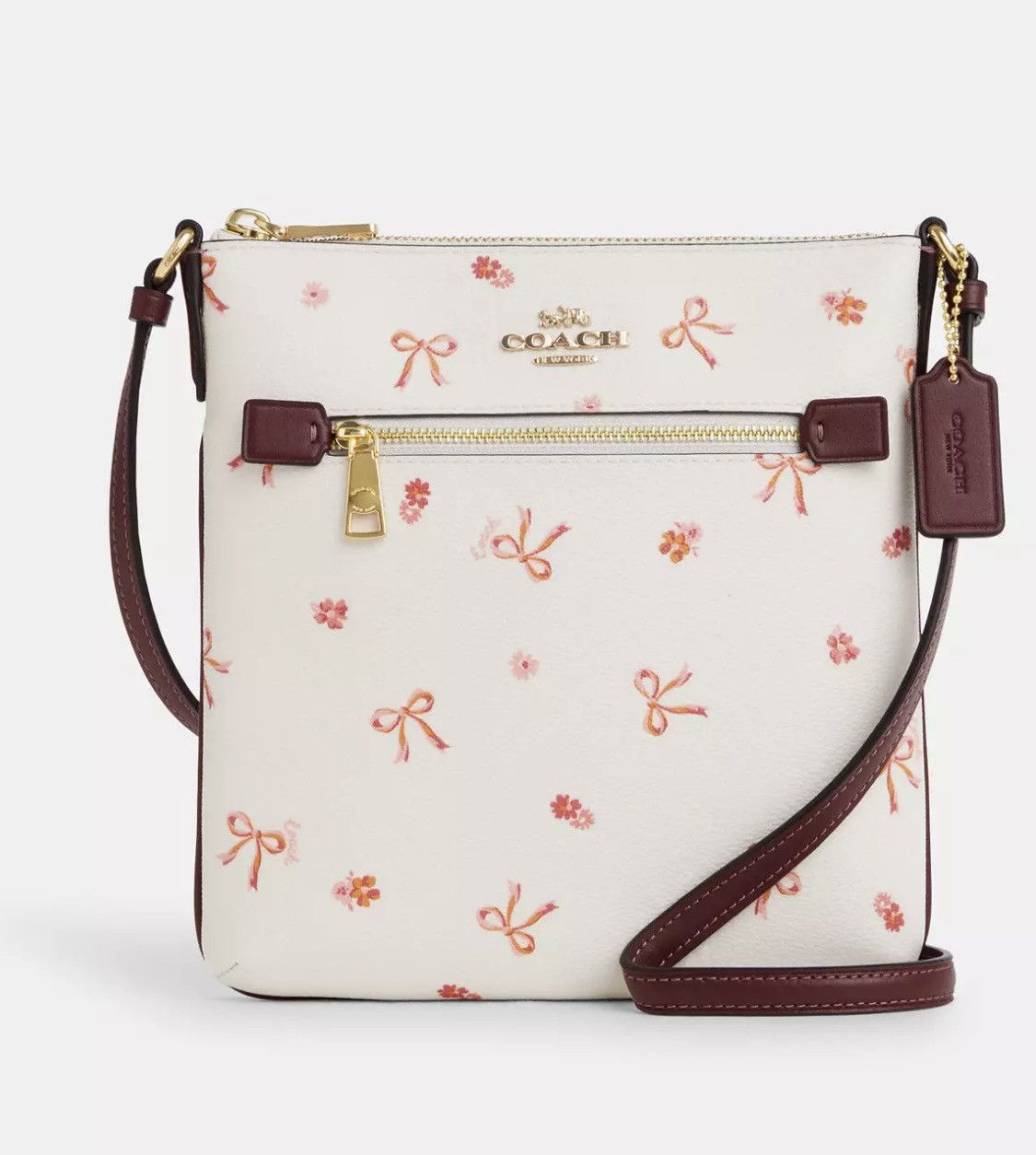 image of NWT Coach Mini Rowan File Bag With Bow Print Cn768 in White, Women's