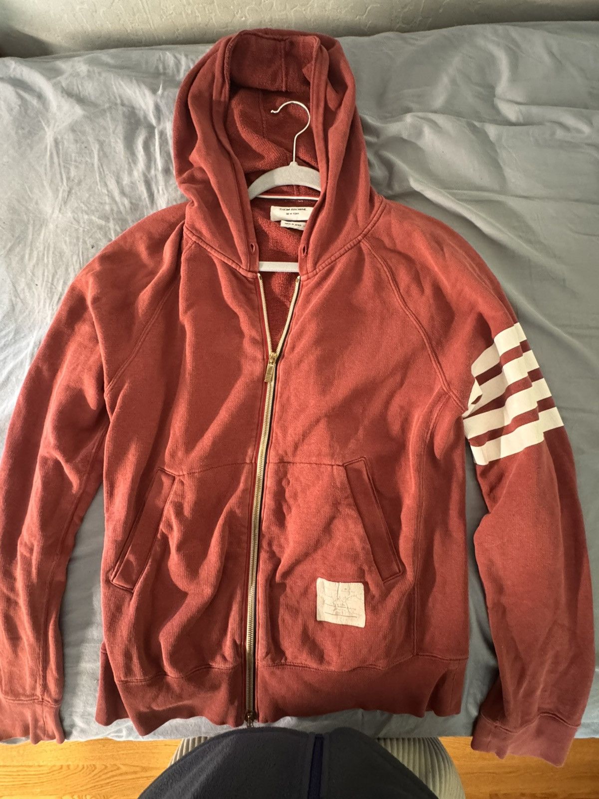 Thom Browne Burgundy zip up hoodie Size US S / EU 44-46 / 1 - 1 Thumbnail
