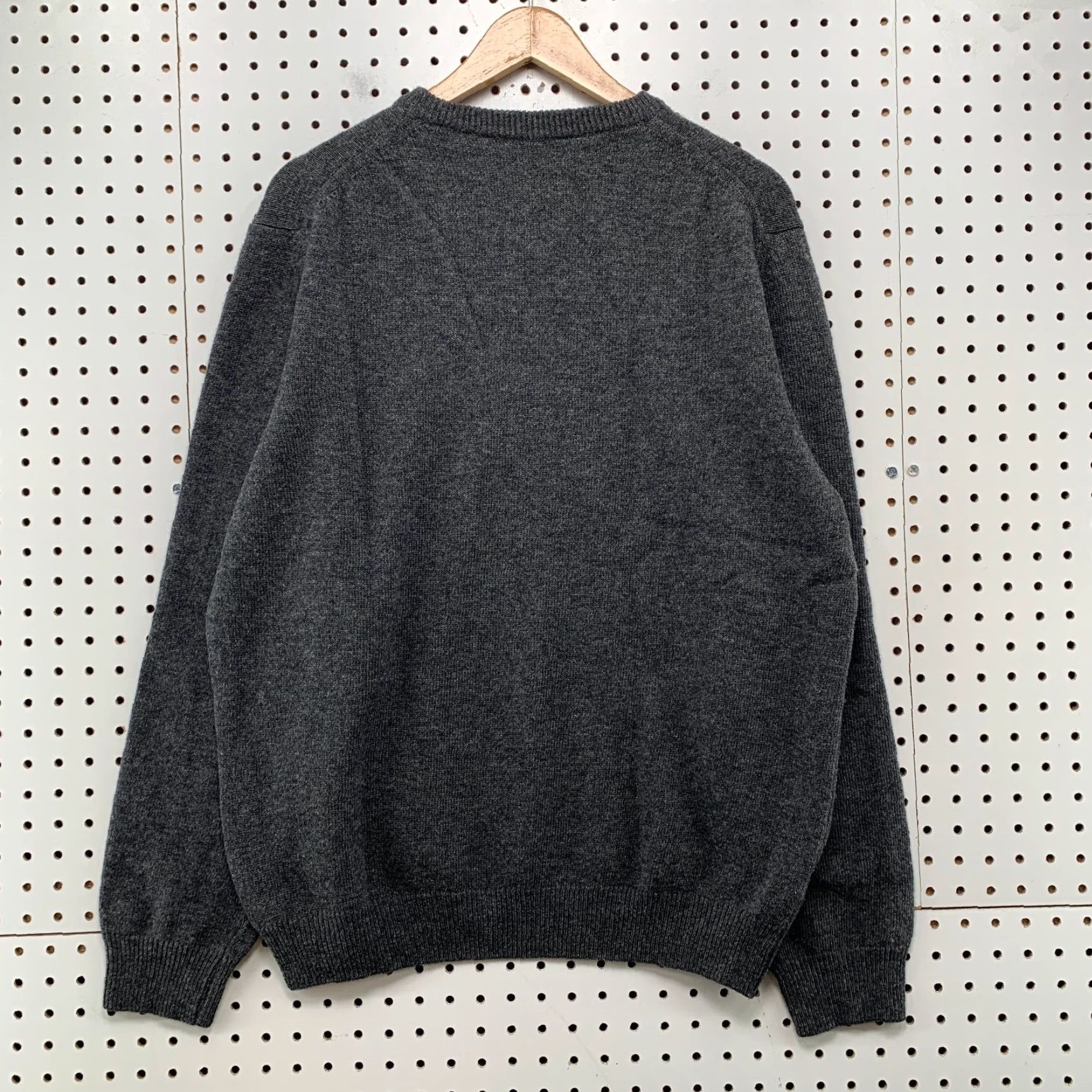 VINTAGE Henry Cotton Sweater Mens M Gray Merino Wool Crewneck Knit Pullover Winter Fall Italy 90s Mens