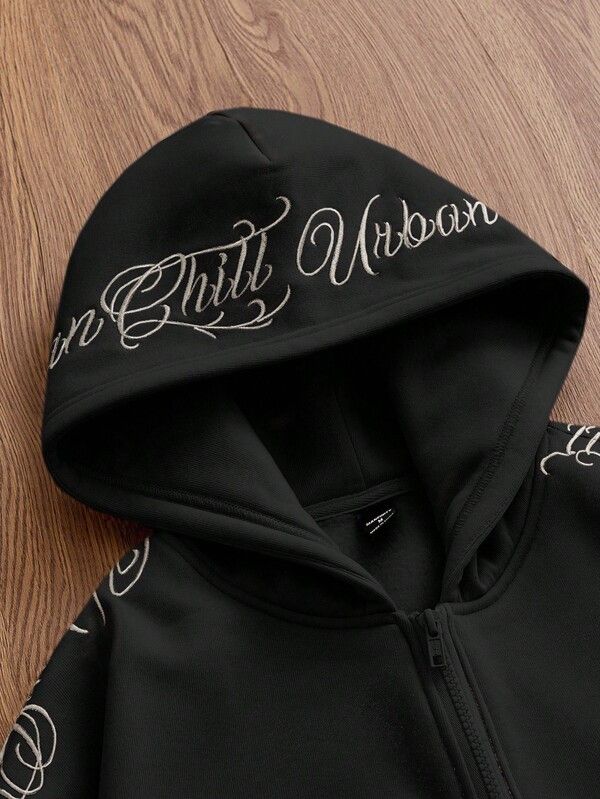 Japanese Brand Black Hoodie with Zipper and Embroidered Sleeves Size US M / EU 48-50 / 2 - 3 Thumbnail