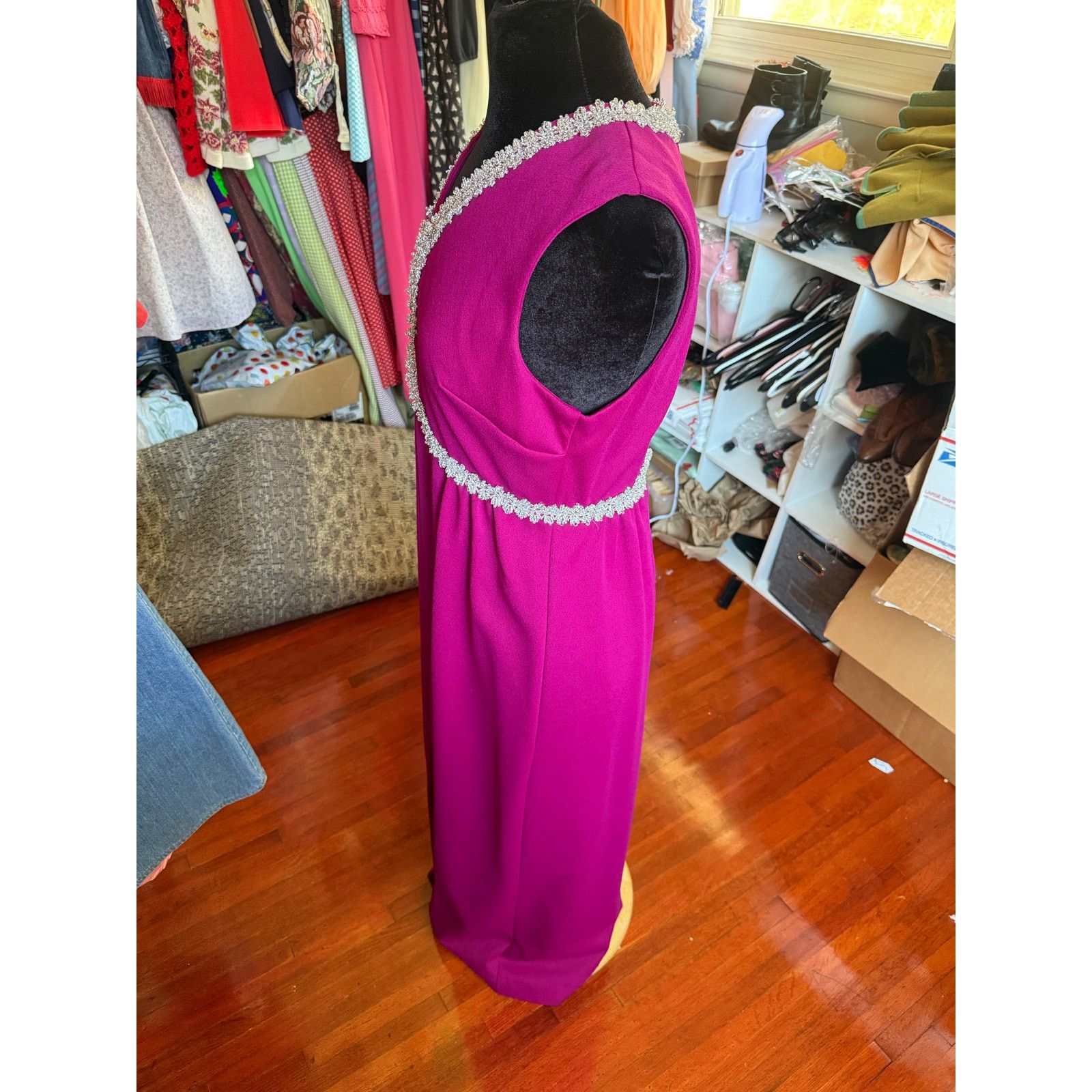 Vintage Vintage 70’s Magenta Pink Maxi Silver Sequin Dress Small Med Size M / US 6-8 / IT 42-44 - 8 Thumbnail