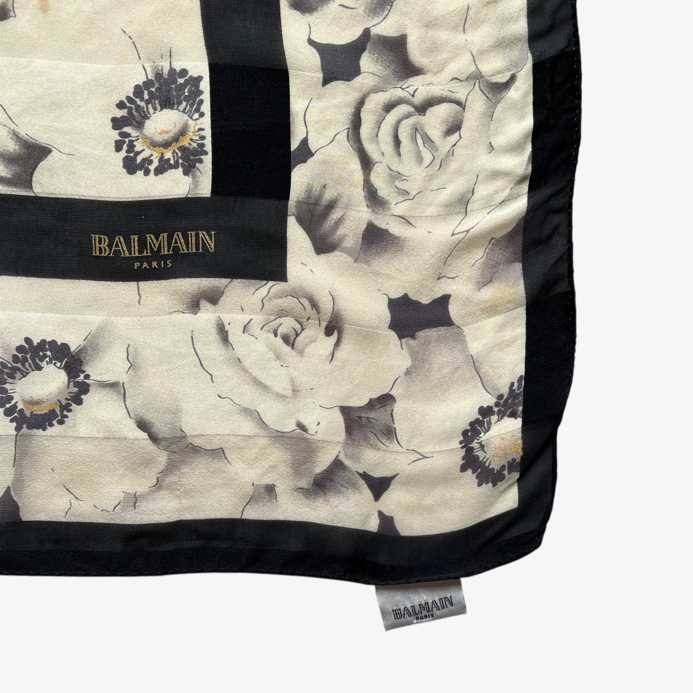 Balmain Vintage 80s Balmain All Over Floral Print Black Silk Scarf Size ONE SIZE - 2 Thumbnail