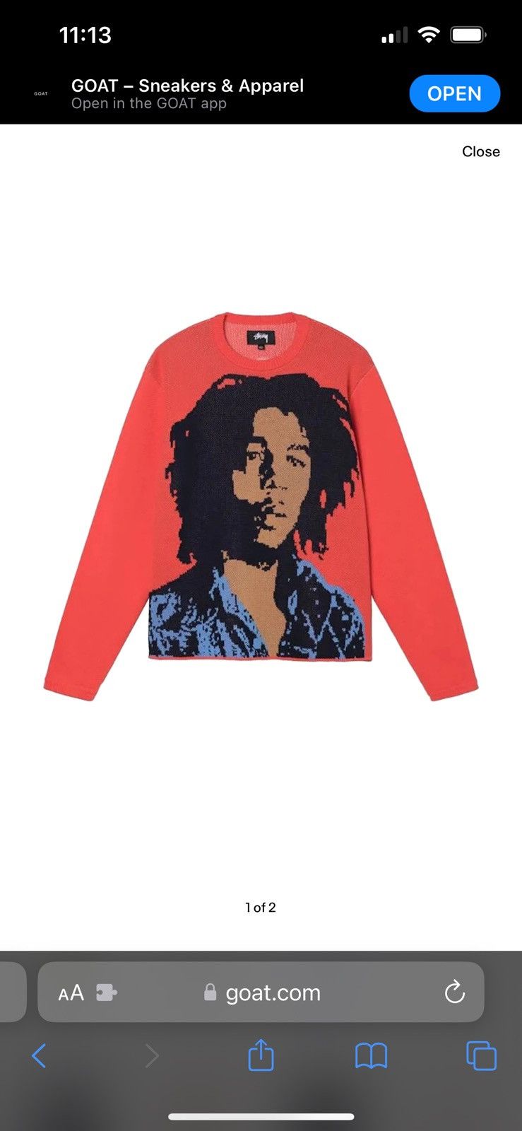 Bob Marley × Stussy Stussy Bob Marley crewneck sweater red knitted Size US L / EU 52-54 / 3 - 7 Thumbnail