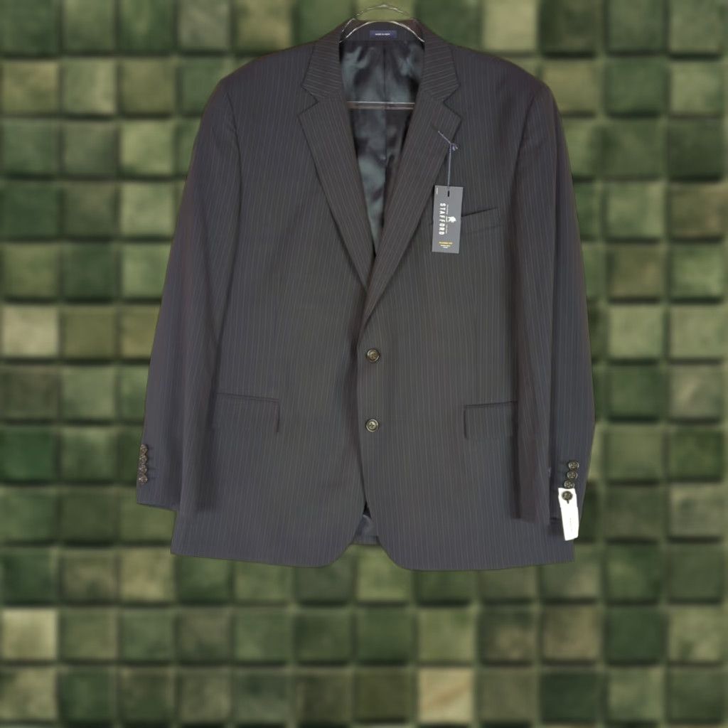 Stafford Stafford Blazer Mens 48R Jacket Notch Lapel Pinstripe Wool Classic Fit Suit Coat Navy 97% Wool 3% Polyester Blazer Mens 48R Regular Size Regular Fit Size 48R - 1 Thumbnail