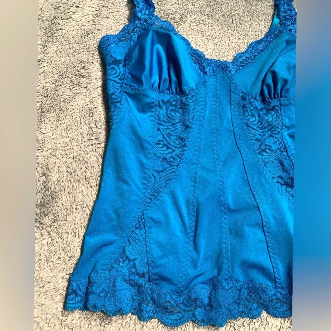 Vintage Frederick's of Hollywood Camisole Blue Lace Trim S Womens Small Size ONE SIZE - 2 Thumbnail