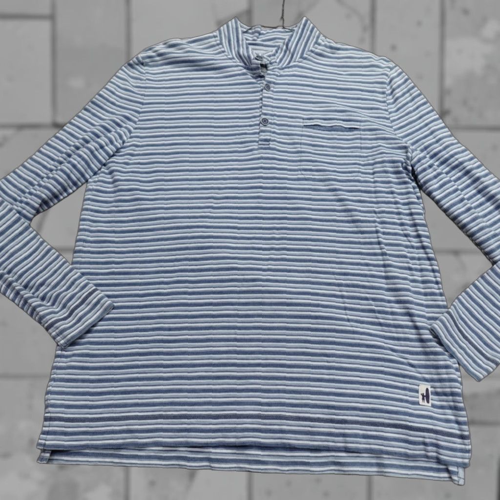 johnnie-O johnnie-O Sweater Long Sleeve Blue Striped 1/4 Button Mock Collar Pullover L Men Size US L / EU 52-54 / 3 - 1 Thumbnail