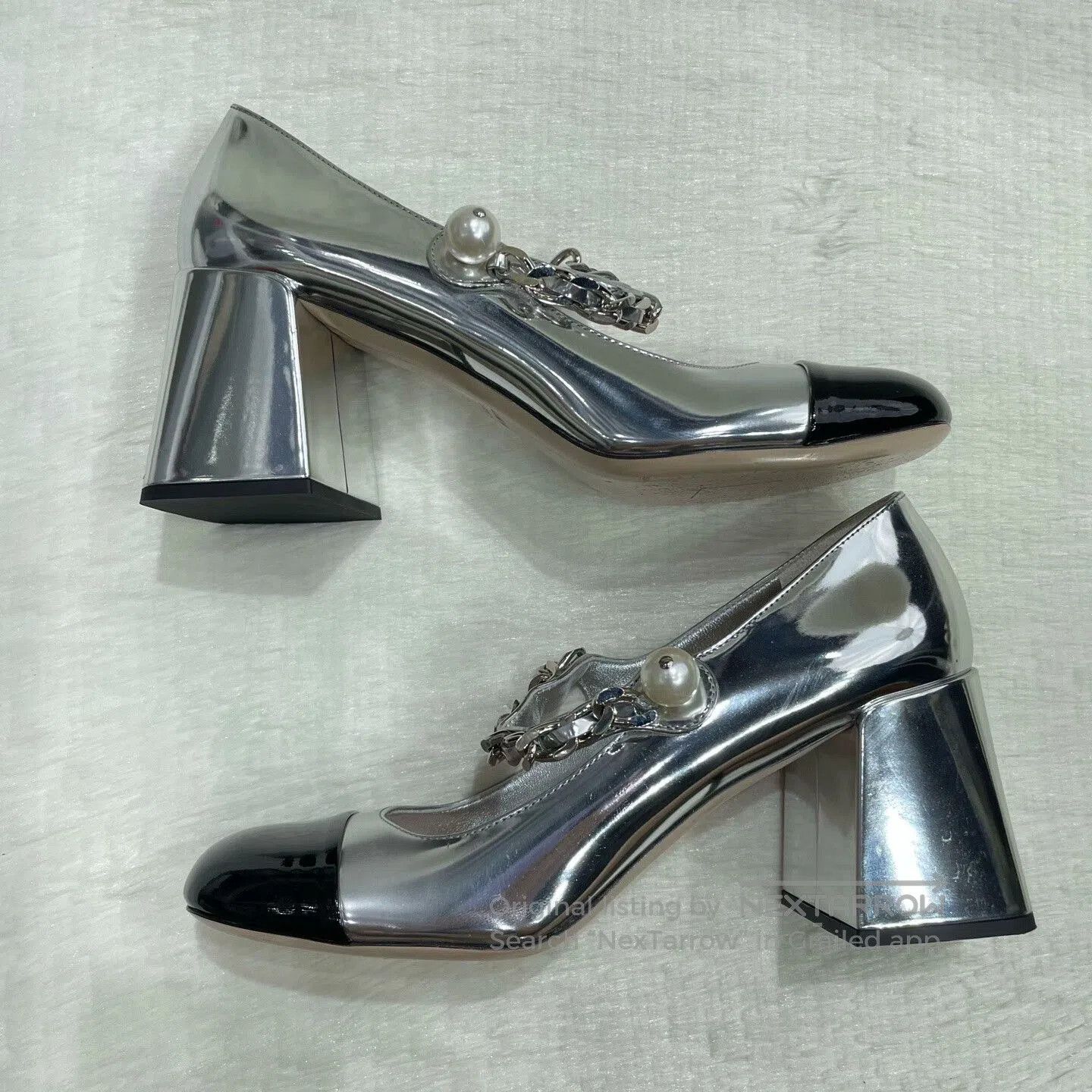 Miu Miu MIU MIU Metallic Block Heel High Heels. Size US 7 / IT 37 - 8 Thumbnail
