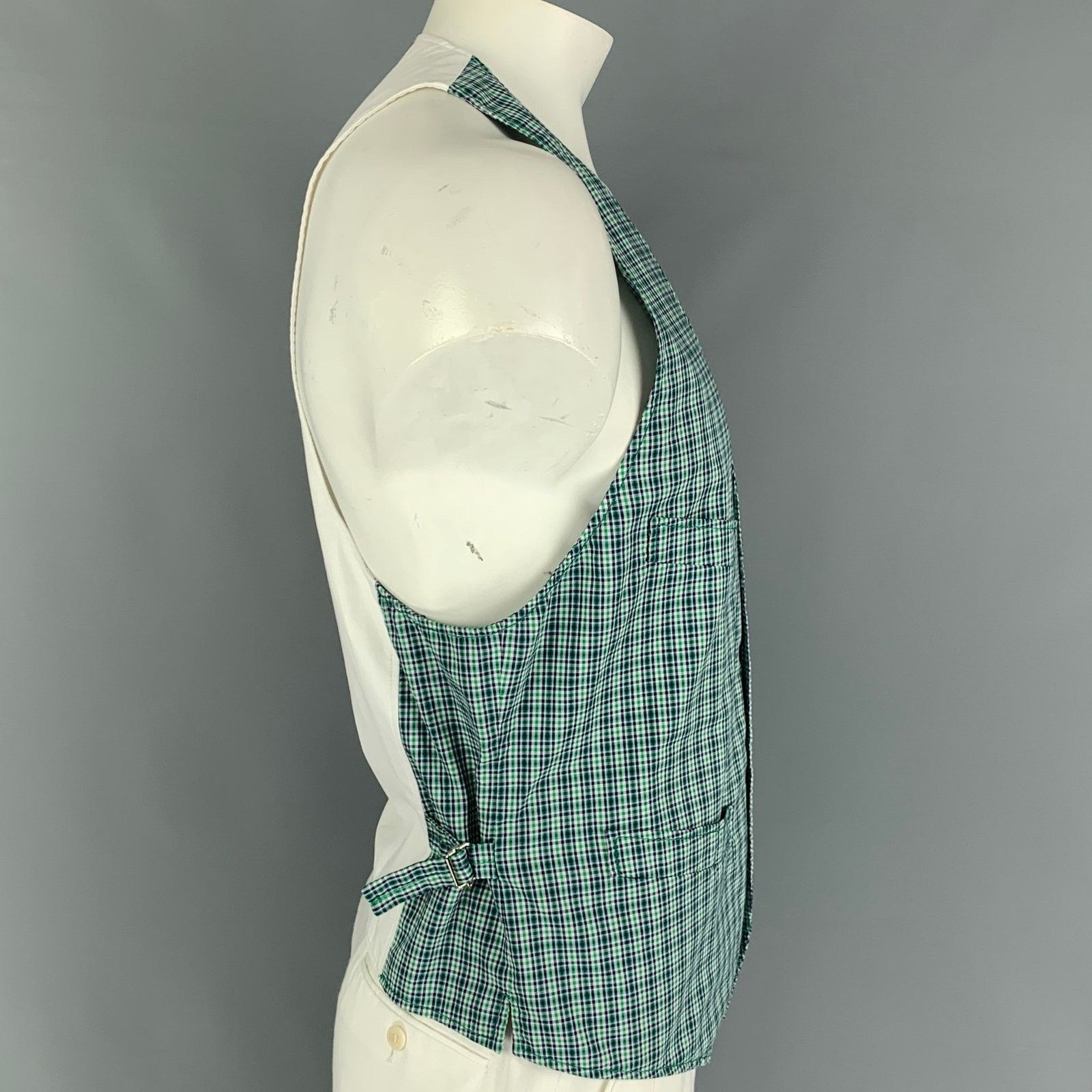 Dsquared2 DSQUARED2 Green Navy White Plaid Cotton Buttoned Vest Size 42R - 2 Thumbnail
