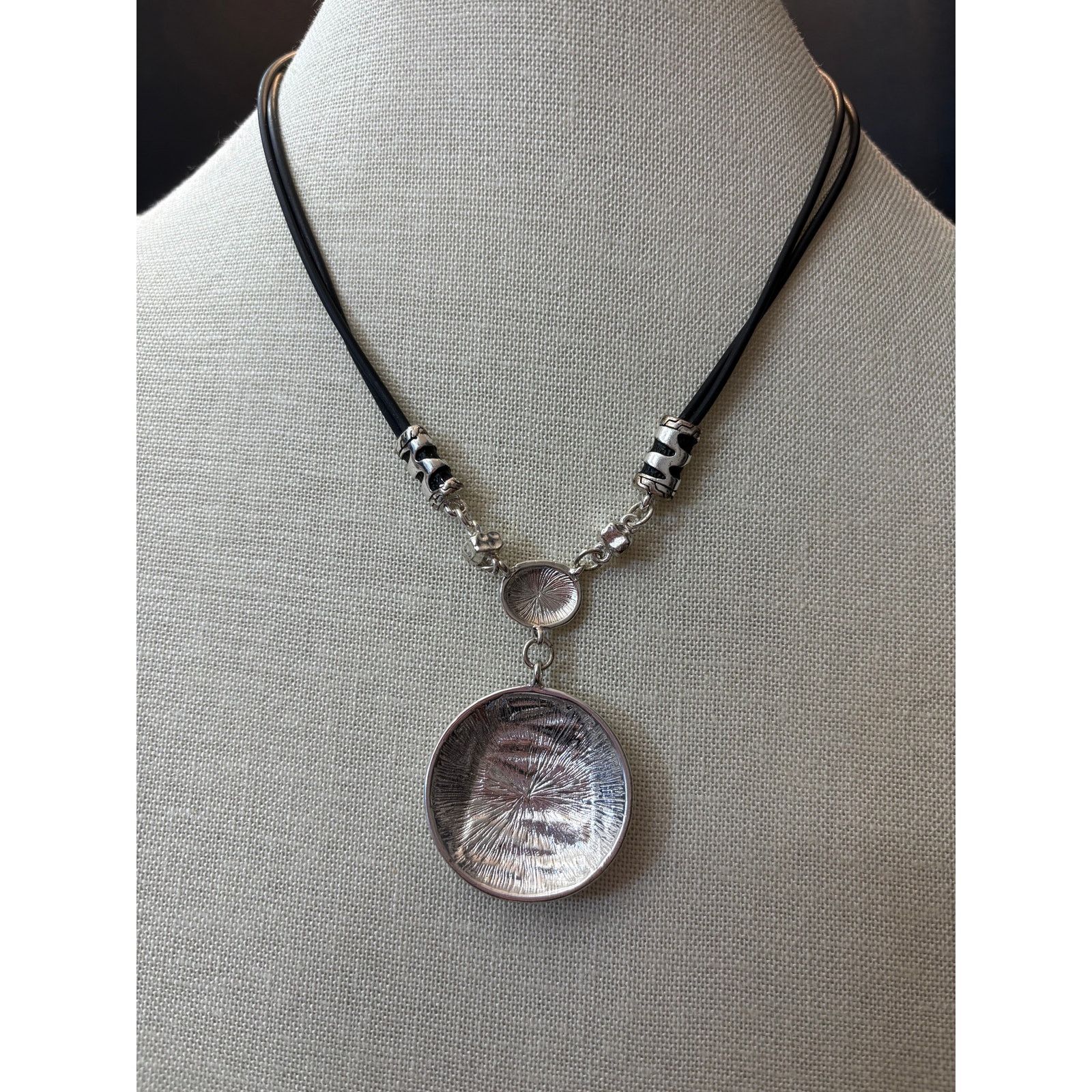 Other Chico’s Black Cord Necklace Silver Zebra Enamel Disc Pendant Size ONE SIZE - 3 Thumbnail