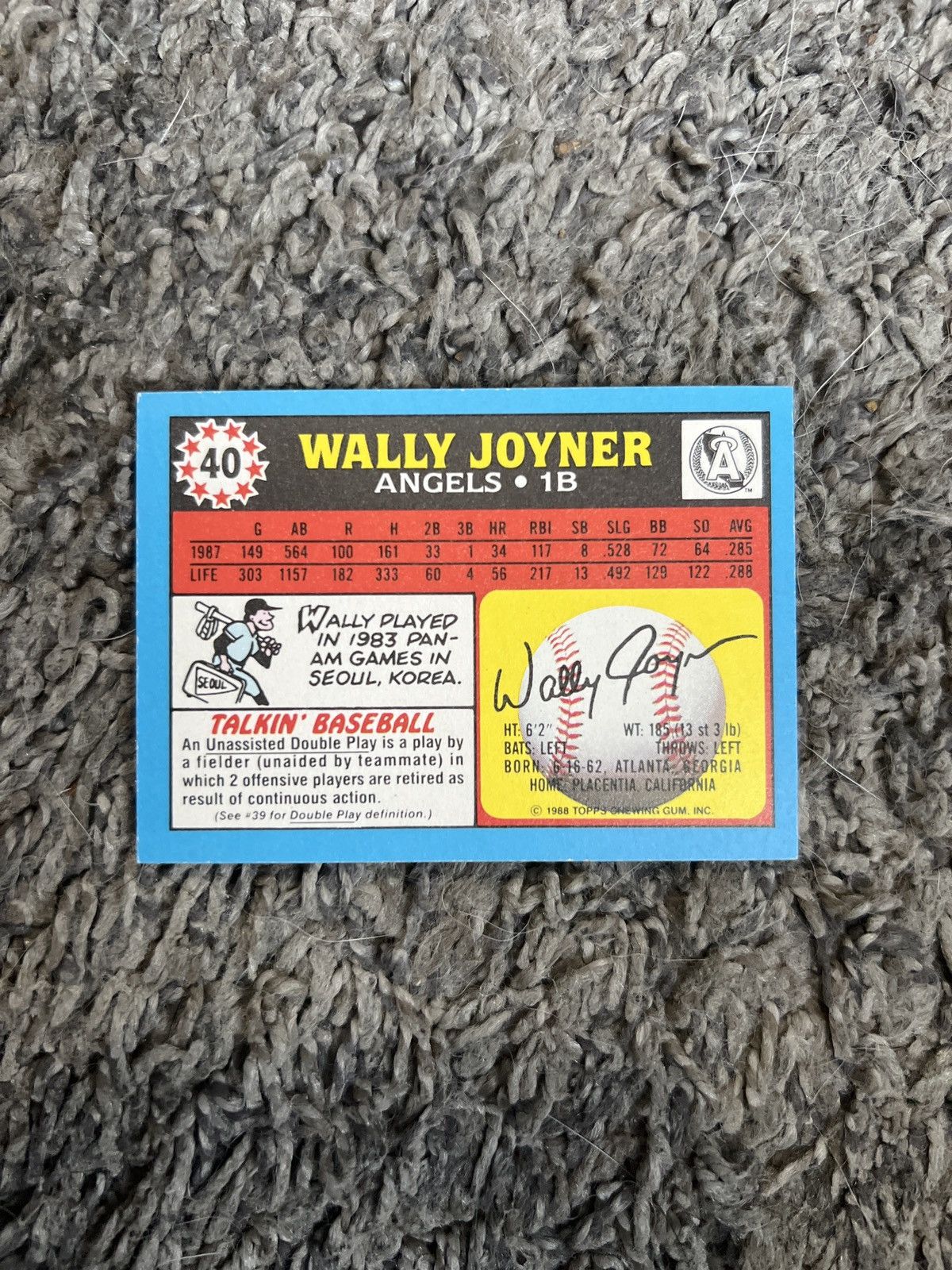 MLB 1988 Topps #40 Wally Joyner Card Size ONE SIZE - 2 Thumbnail