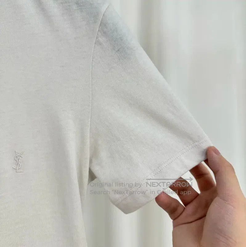 Yves Saint Laurent YSL Summer White Cotton Embroidered Logo T-Shirt . Size S / US 4 / IT 40 - 4 Thumbnail