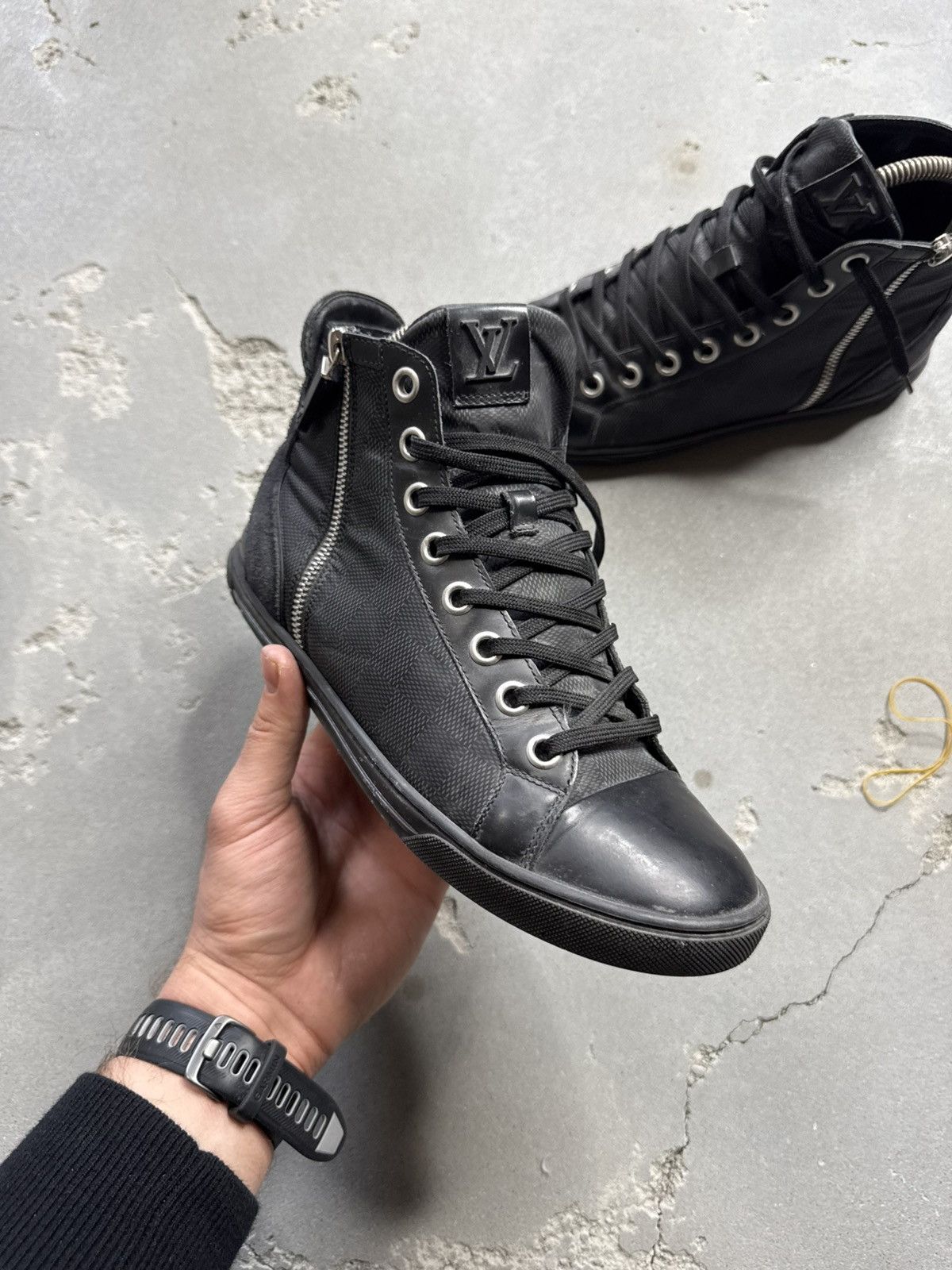 Designer × Louis Vuitton Vintage Louis Vuitton Tattoo black Leather High Trainers LV Size US 6.5 / EU 39-40 - 2 Thumbnail