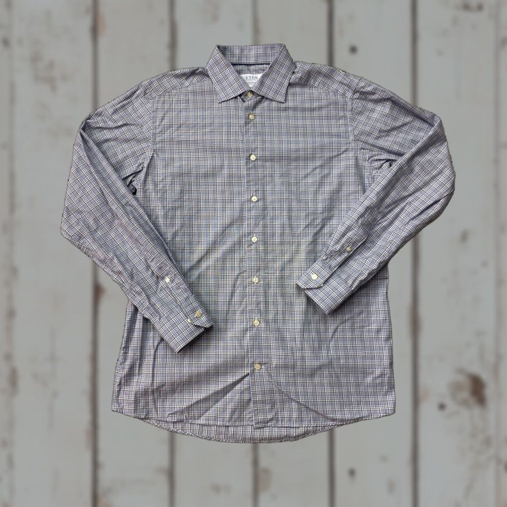 Eton Eton Contemporary Men's Large Long Sleeve Button-Down Shirt Cotton Check 16 Multicolor Casual Business Dress Shirt Mens Large Size US L / EU 52-54 / 3 - 1 Thumbnail