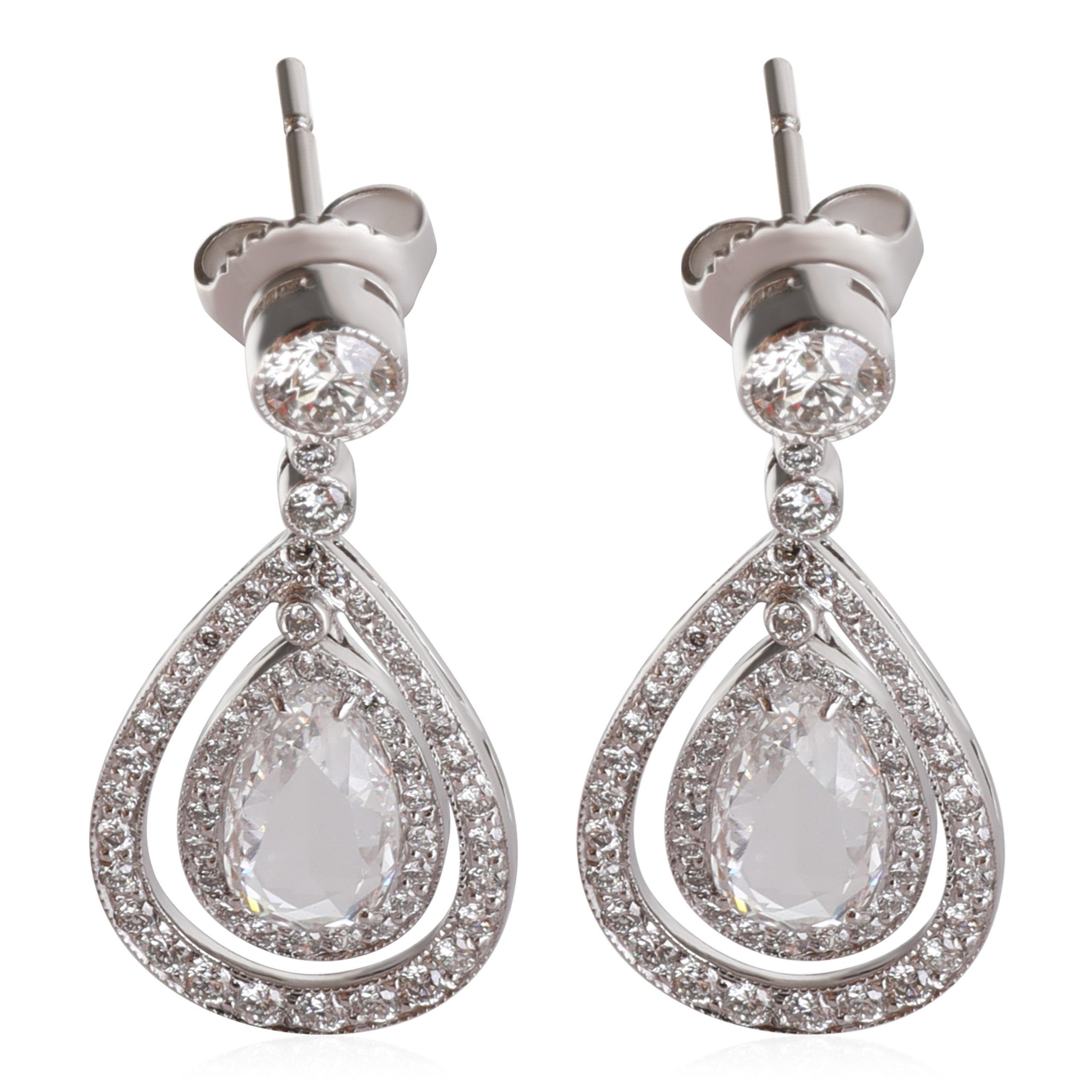 image of Rose Cut Diamond Drop Earring In Platinum G-H Vs 2.00 Ctw in Gold, Women's