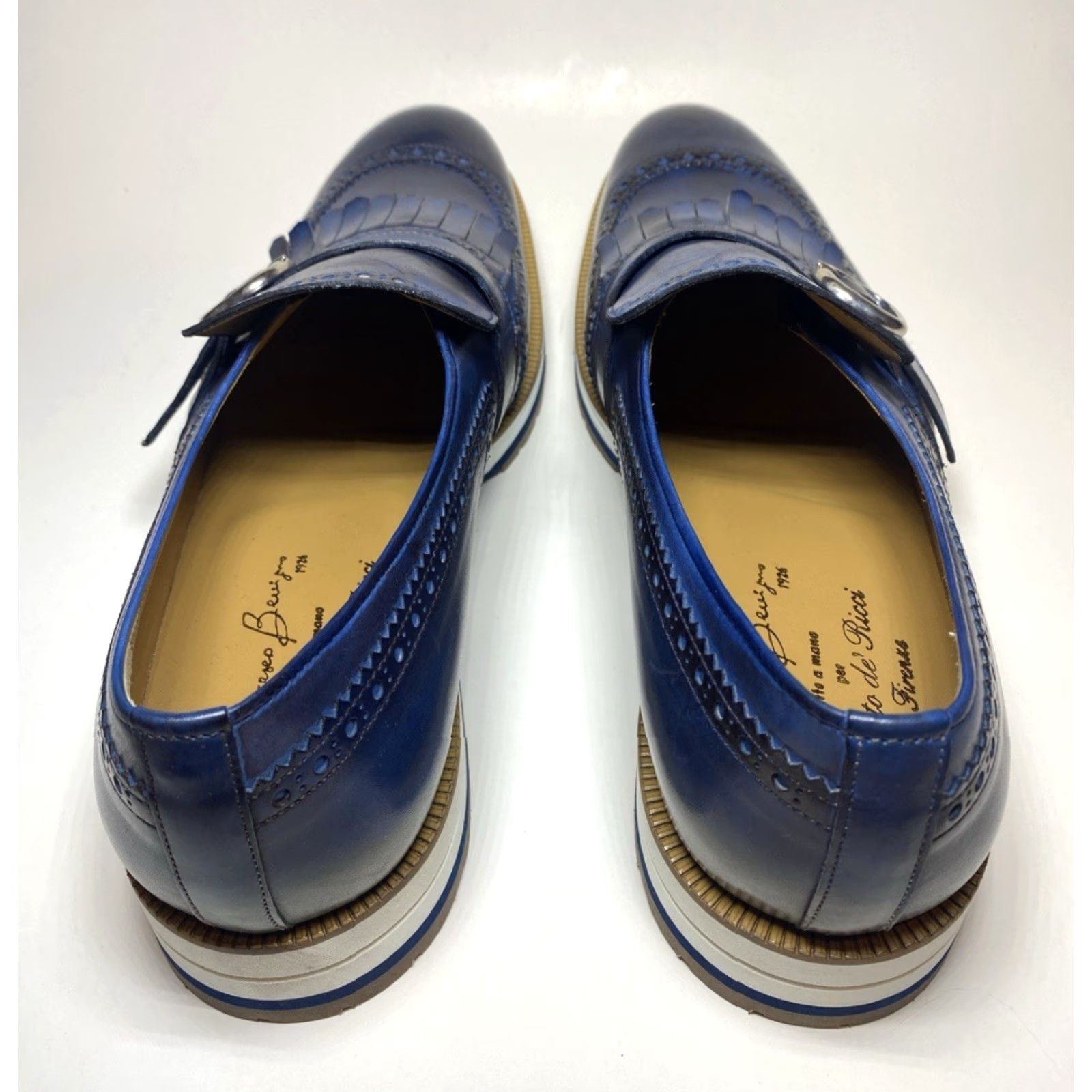 Vintage Francesco Benigno Canto de' Ricci Firenze Italy Men's Monk Strap Leather Loafers Dress Slip On Sz 11 Blue UK 10 Leatheroutsole Rubber Size US 10 / EU 43 - 7 Thumbnail