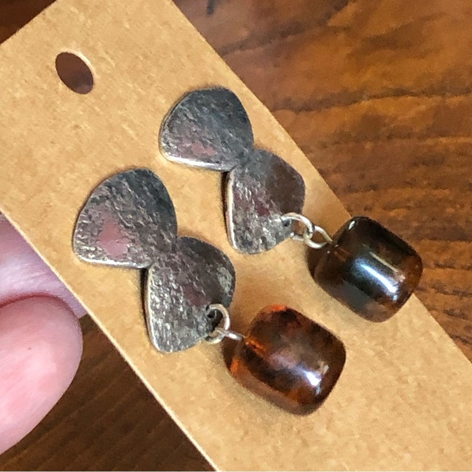 Vintage Marjorie Baer modernist textured sterling amber earring Size ONE SIZE - 7 Thumbnail