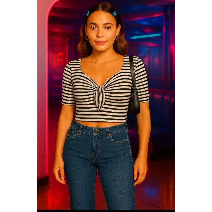Other Wild Fable M Ribbed Sweetheart Neck Tie Front Cropped Black Size M / US 6-8 / IT 42-44 - 9 Thumbnail
