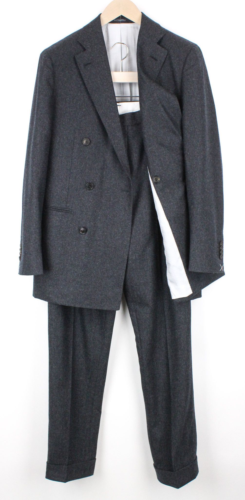 Suitsupply LA SPALLA UK38R Grey Circular Wool Flannel Suit 73386 Size 38R - 1 Thumbnail