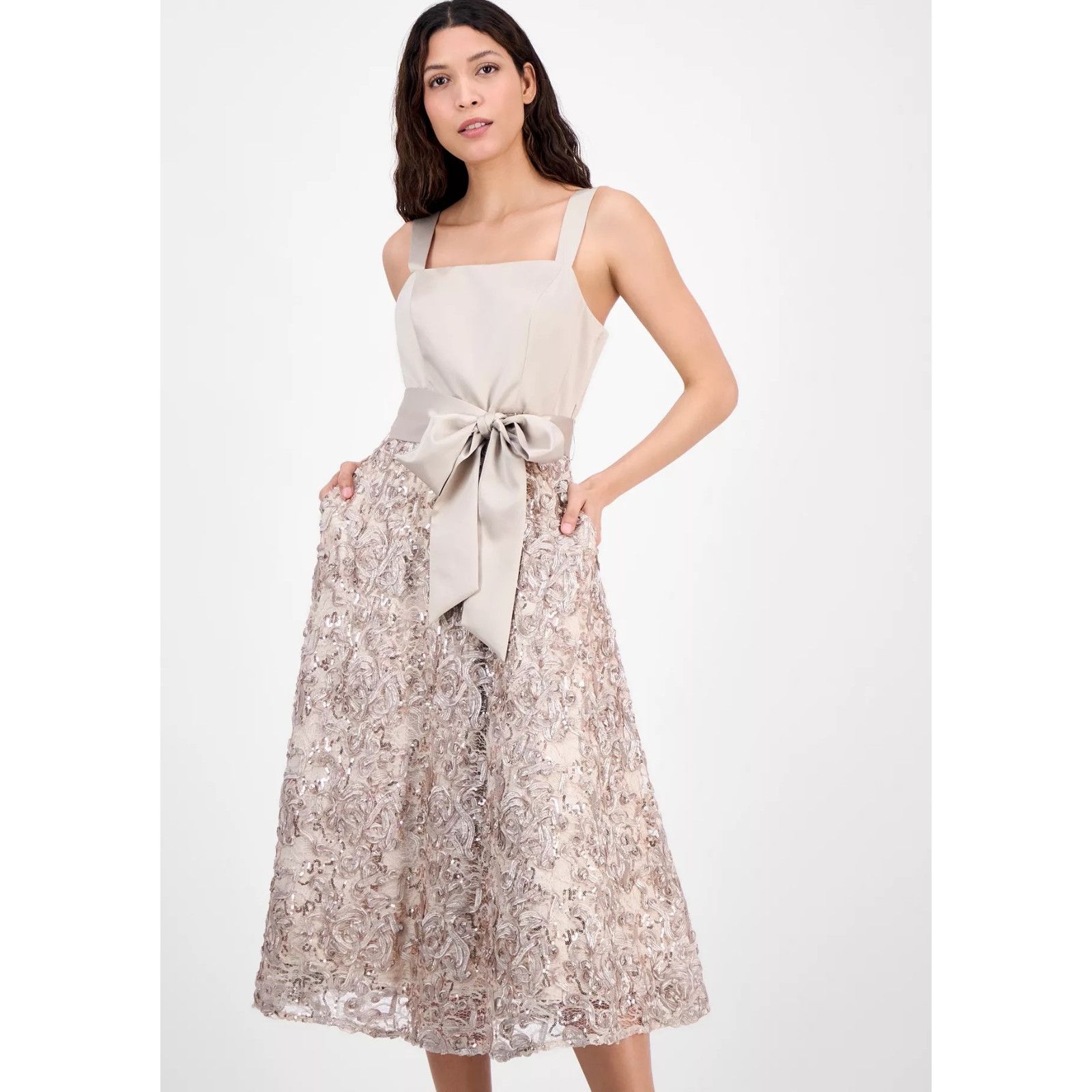 Other Tahari Asl Women's Satin & Soutache Sequin MIDI Dress Size S / US 4 / IT 40 - 2 Thumbnail