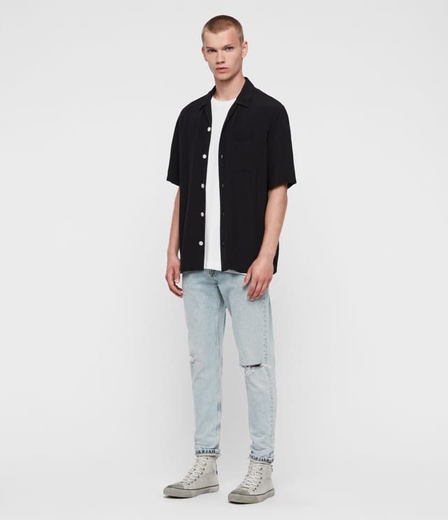 Allsaints × Designer Allsaints Kiowa Black Viscose Shirt Short Sleeve sz XS Size US XS / EU 42 / 0 - 2 Thumbnail