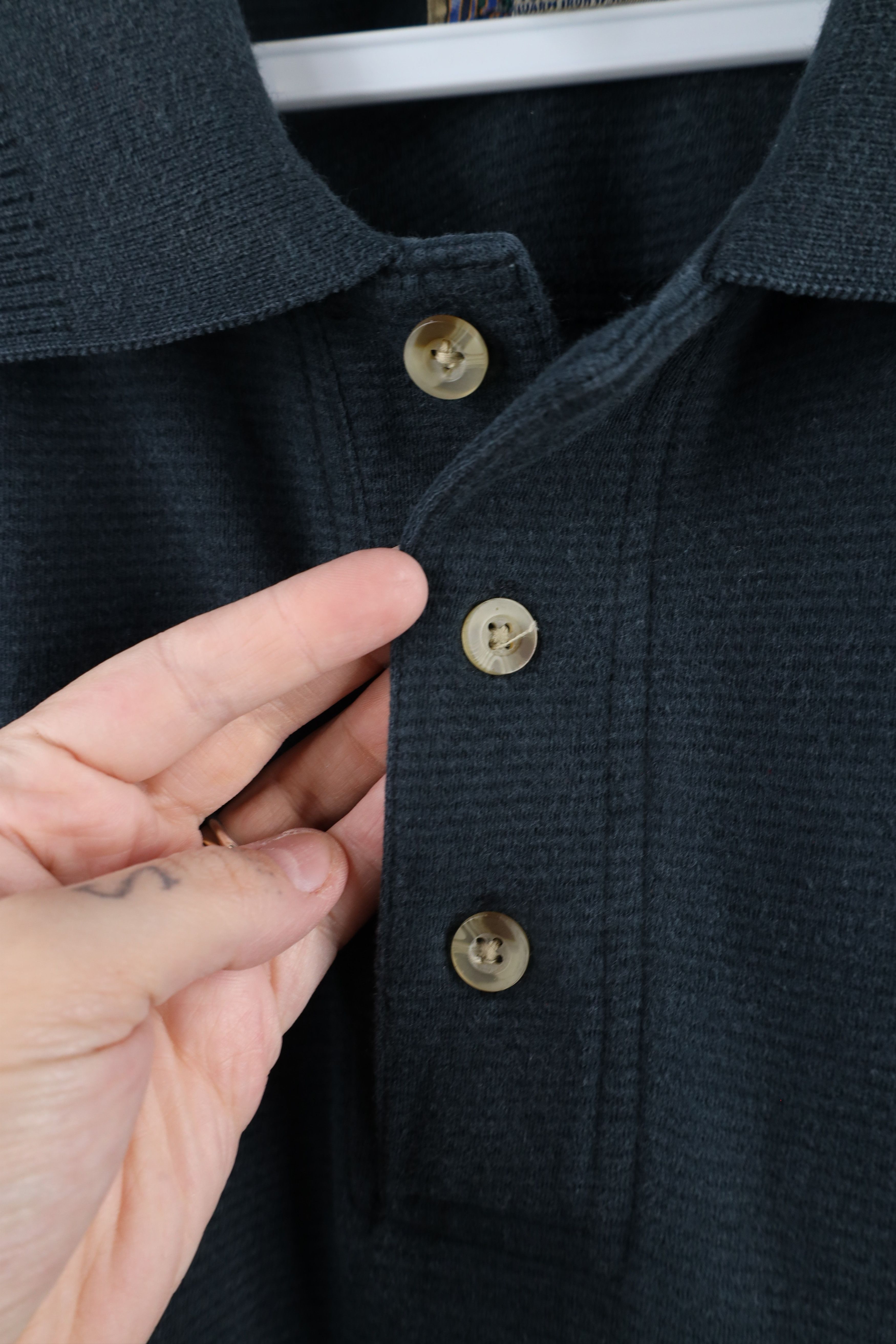 Vintage Vintage 90s Streetwear Baggy Fit Ribbed Knit Polo Black Size US L / EU 52-54 / 3 - 6 Thumbnail