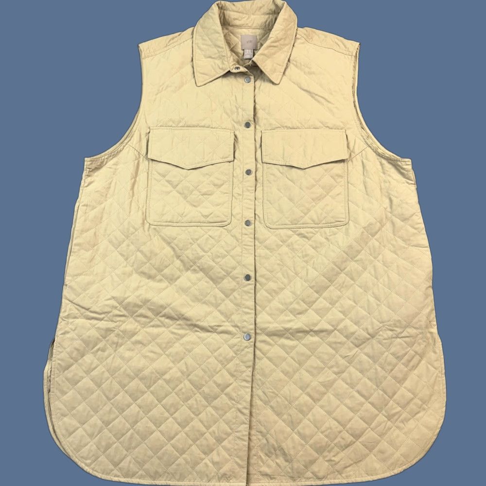 H&M H&M Quilted Jacket Women's 2XL Beige Sleeveless Snap Front Knee Length Shacket Womens Size XXL / US 16-18 / IT 52-54 - 1 Thumbnail