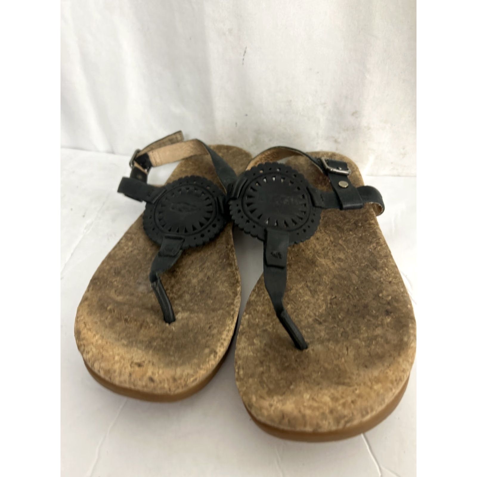Ugg UGG Sandal Ayden II Thong Ankle Strap Leather Black Womens 10 Cork Size US 10 / IT 40 - 4 Thumbnail