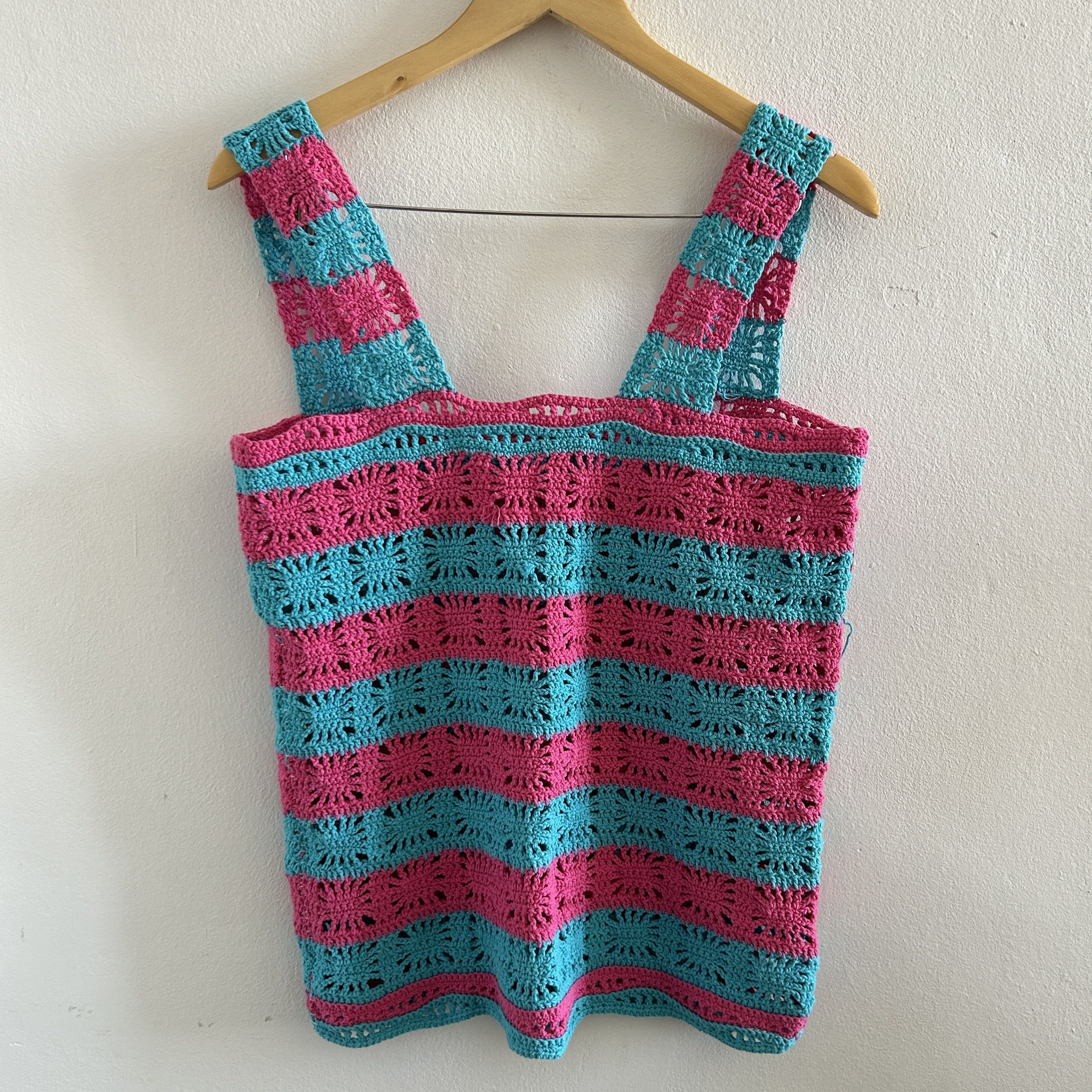 Vintage Vintage Boho Striped Crochet Tank Top Size M / US 6-8 / IT 42-44 - 9 Thumbnail
