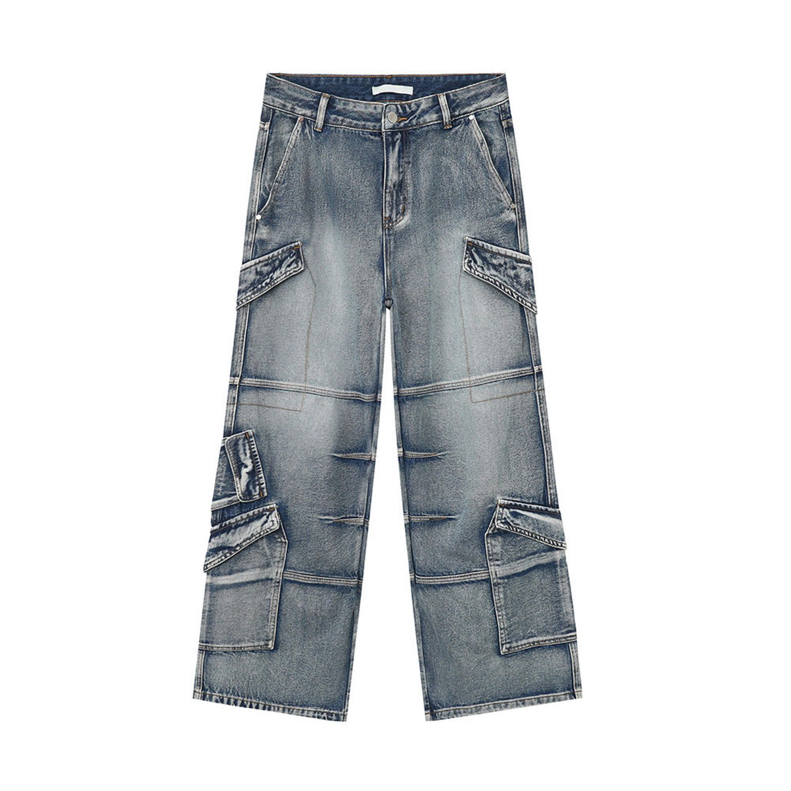 Japanese Brand Light Blue Cargo Denim Jeans, Loose Fit Wide Leg Jeans Size US 30 / EU 46 - 4 Thumbnail