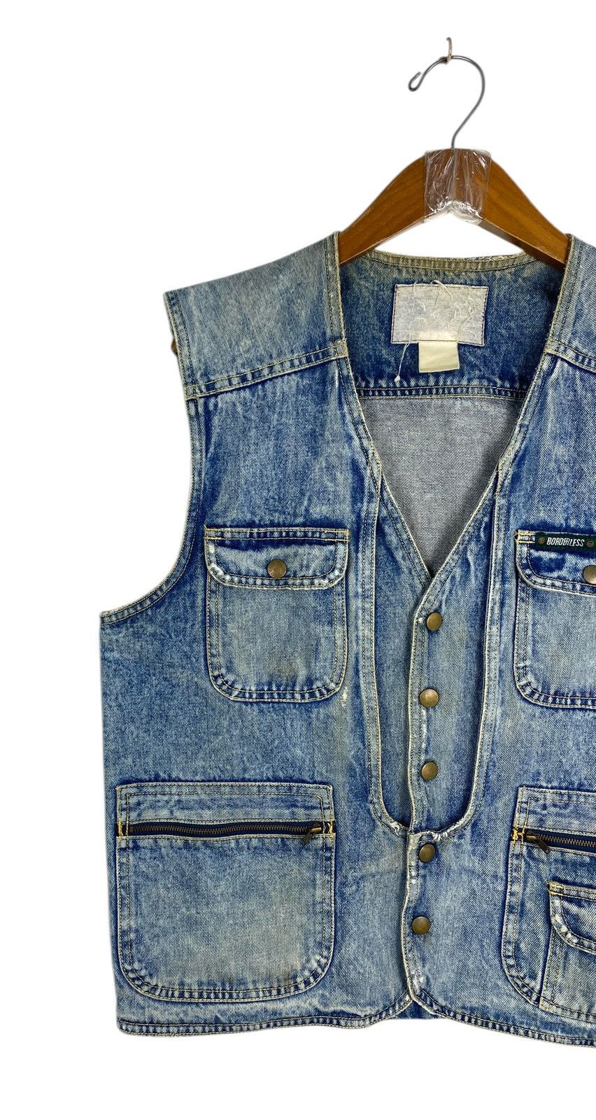 Japanese Brand Vtg Borderless Denim Vest Jacket Multipocket Tactical Design Size US S / EU 44-46 / 1 - 2 Thumbnail