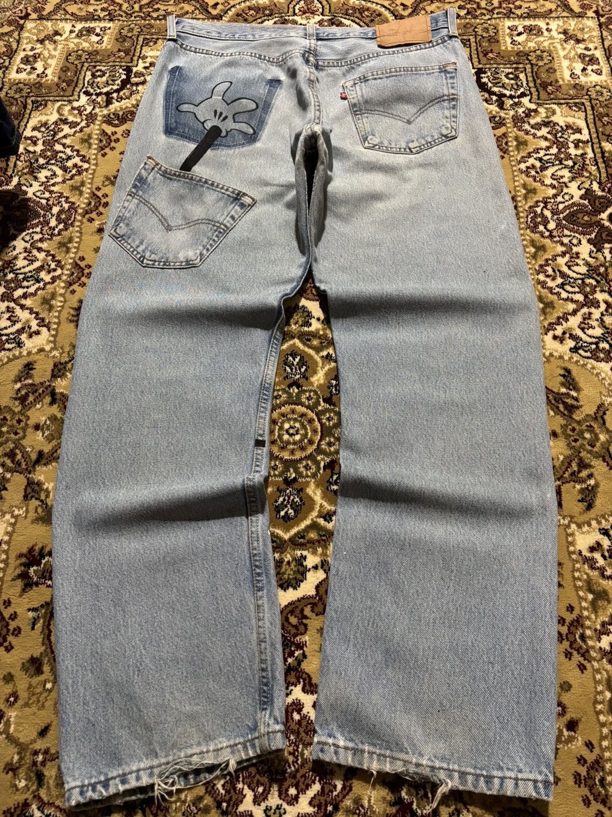 Levi's Vtg 90s Levis 501 Japan Custom Mickey Mouse Splatter Jeans Size US 34 / EU 50 - 2 Thumbnail
