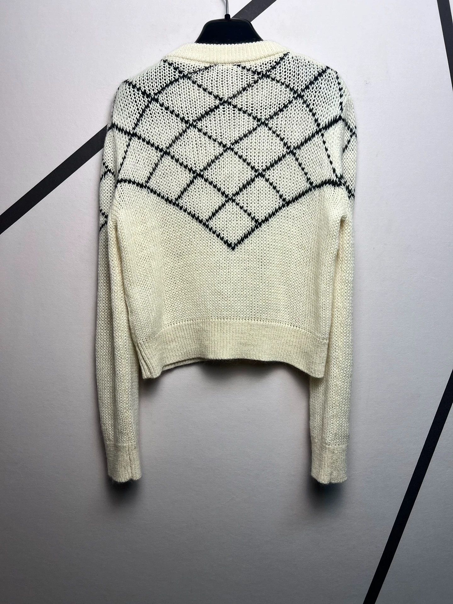 Saint Laurent Paris Authentic Saint Laurent Off-White Checkered Wool Sweater Size L / US 10 / IT 46 - 2 Thumbnail