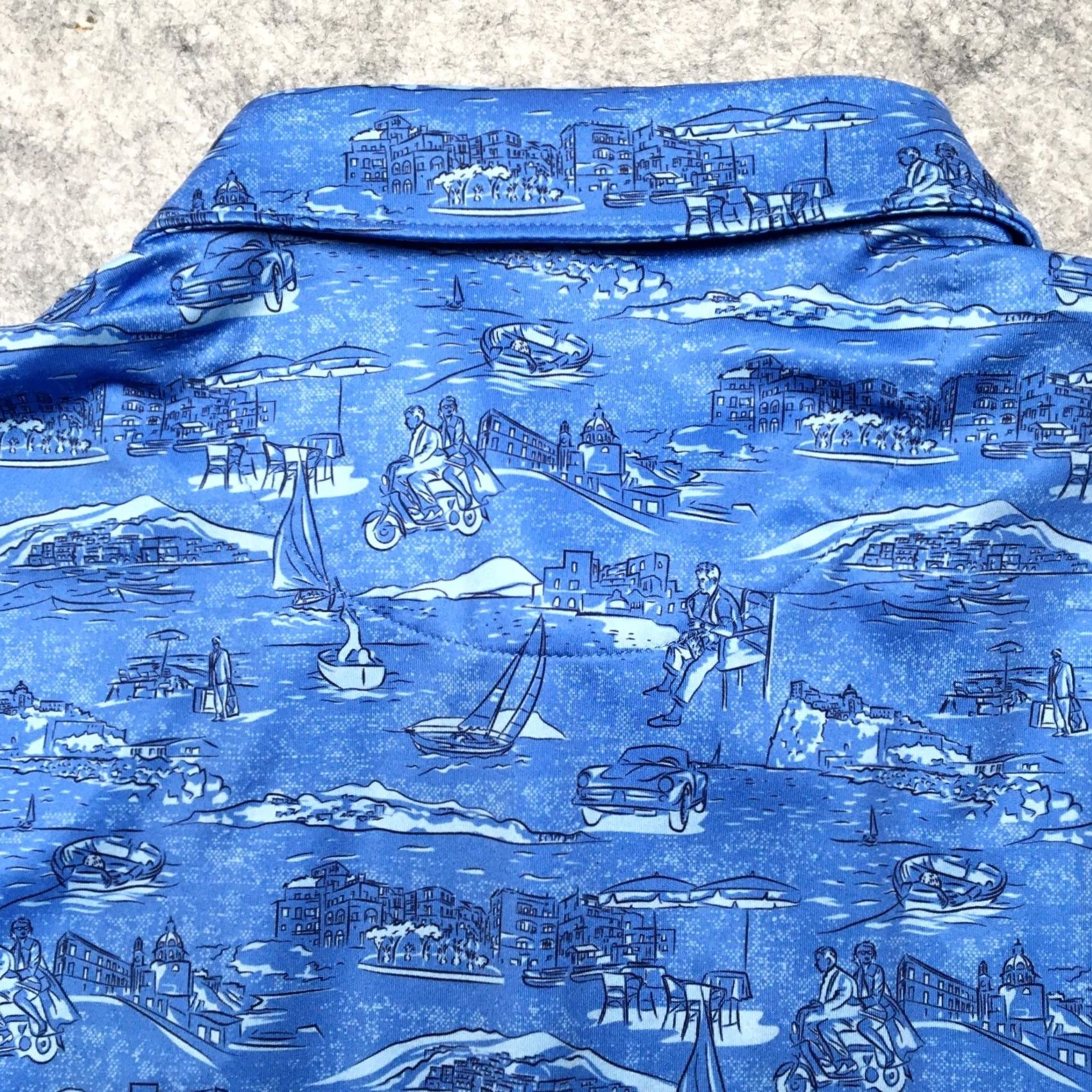 Peter Millar Peter Millar Italian Escape Jersey Print Polo Mens L Blue Coast Beach AOP Golf Modern Preppy Summer Comfort Crown Crafted Shirt Mens L Blue Size US L / EU 52-54 / 3 - 6 Thumbnail