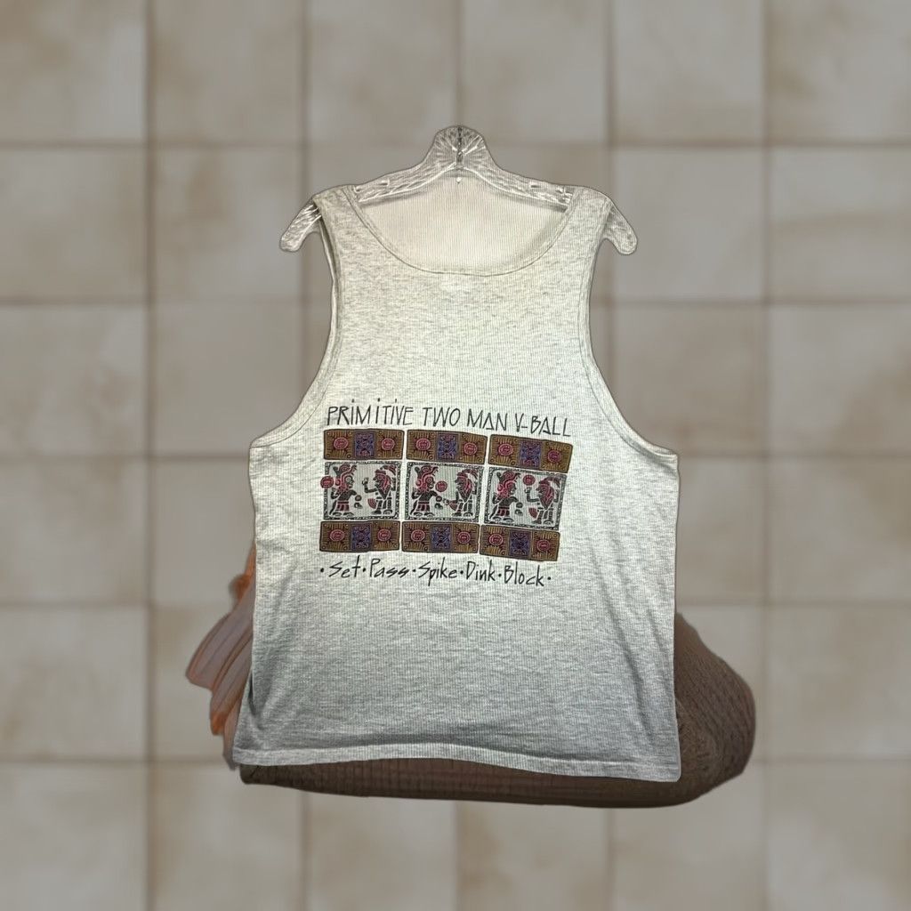 Primitive VINTAGE International Clothing Company Volleyball Tank Top Shirt Mens Large Gray Graphic Print 90s Primitive Tribal Art Adventure Time Size US L / EU 52-54 / 3 - 1 Thumbnail