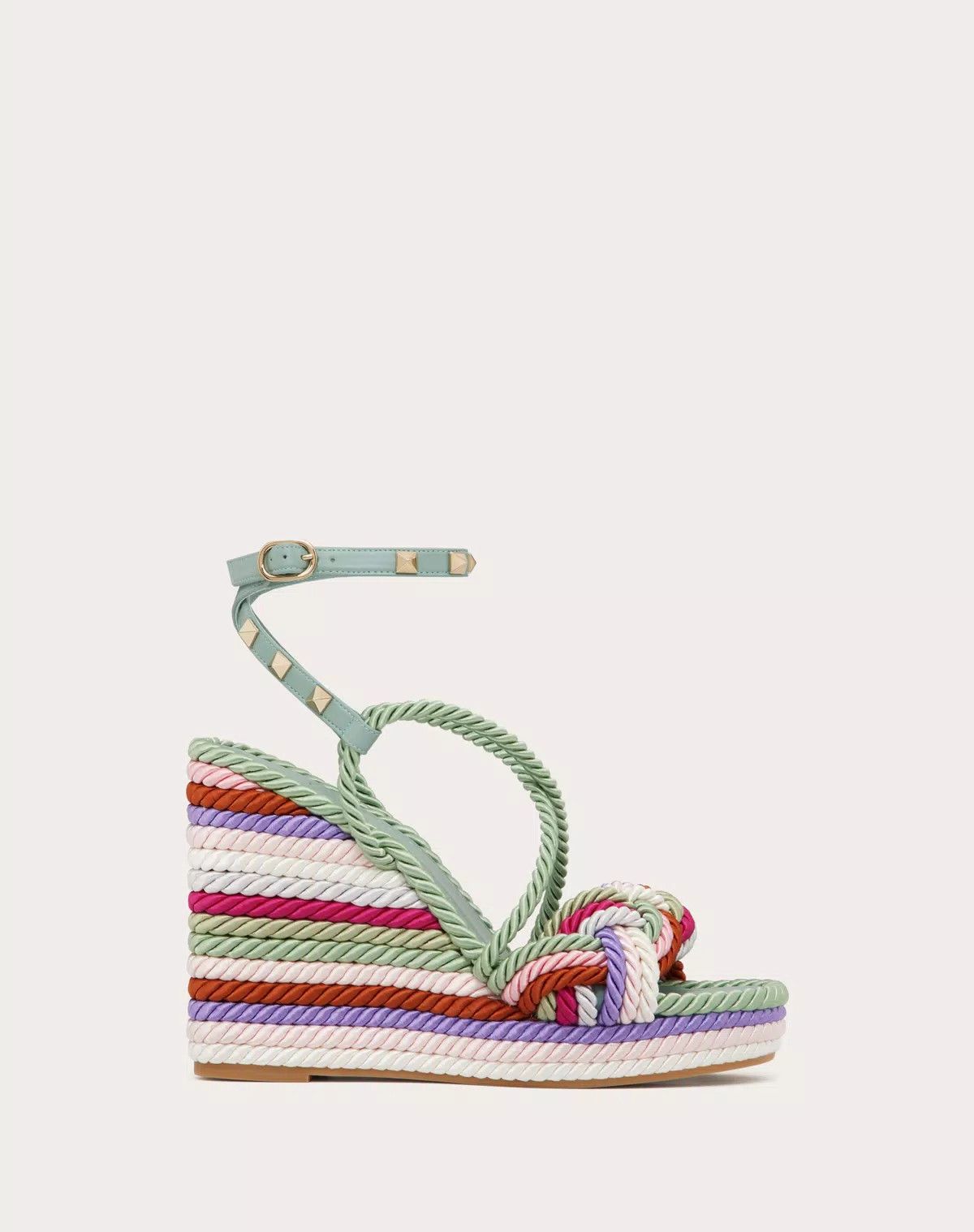 Valentino o1s1wg111125 Rockstud Wedge Sandals Silk Torchon Multicolor Size US 7 / IT 37 - 1 Thumbnail