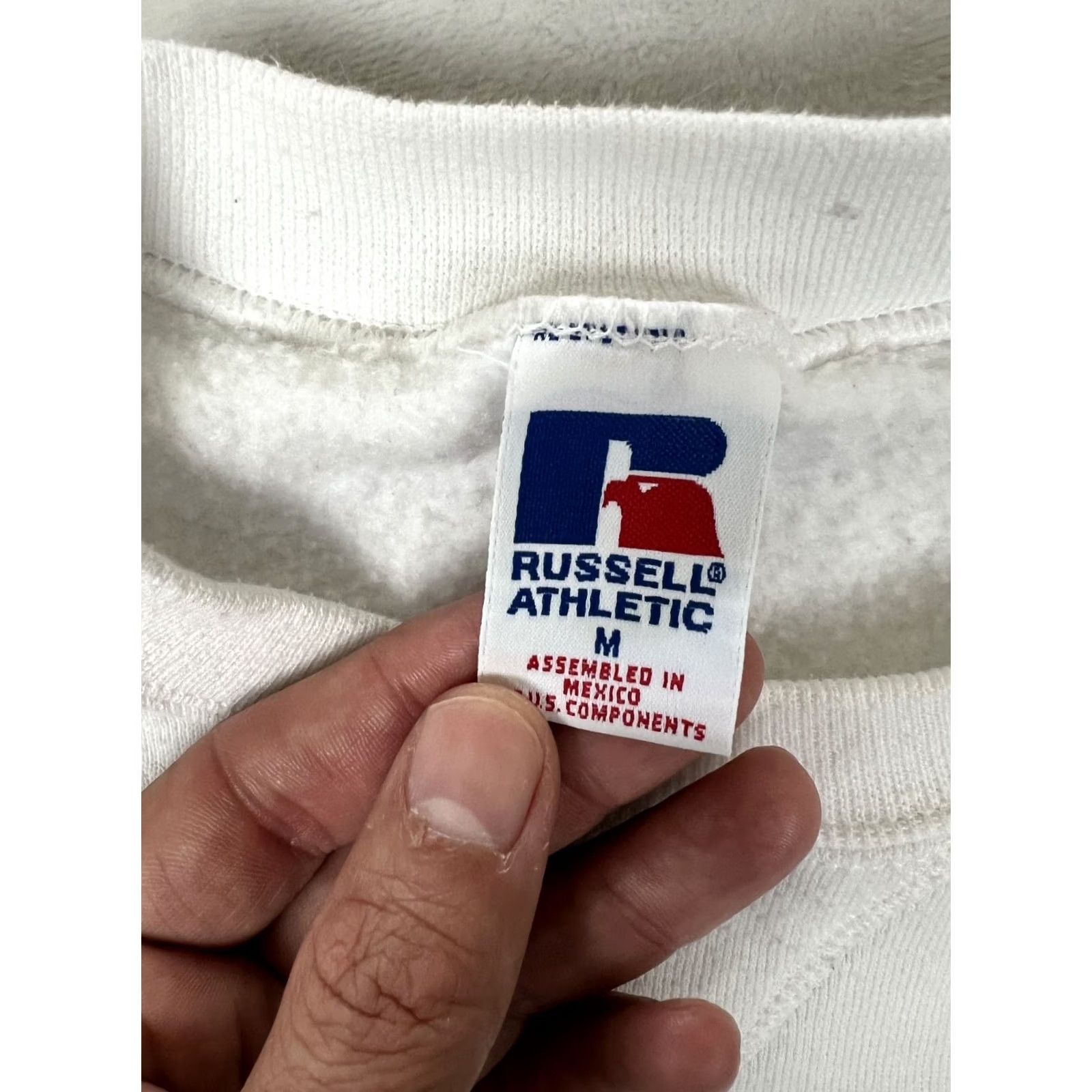 Russell Athletic VINTAGE Russell Athletic Sweatshirt Mens M White Fleece Pullover Crew Neck 90s Mexico Made Size US M / EU 48-50 / 2 - 6 Thumbnail