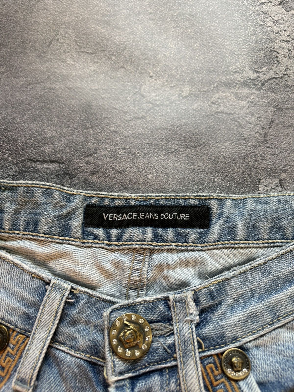 Versace Jeans Couture Vtg Versace Y2K Medusa Logo Distressed Bootcut Flared Jeans Size 29" - 14 Thumbnail