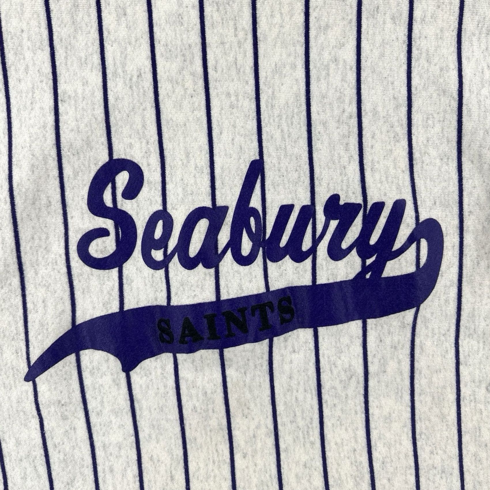 Vintage VINTAGE Image Wear 90s XL Seabury Saints Gray Ringer Sweatshirt Purple Pinstripe Mens Sweatshirt Size US XL / EU 56 / 4 - 6 Thumbnail