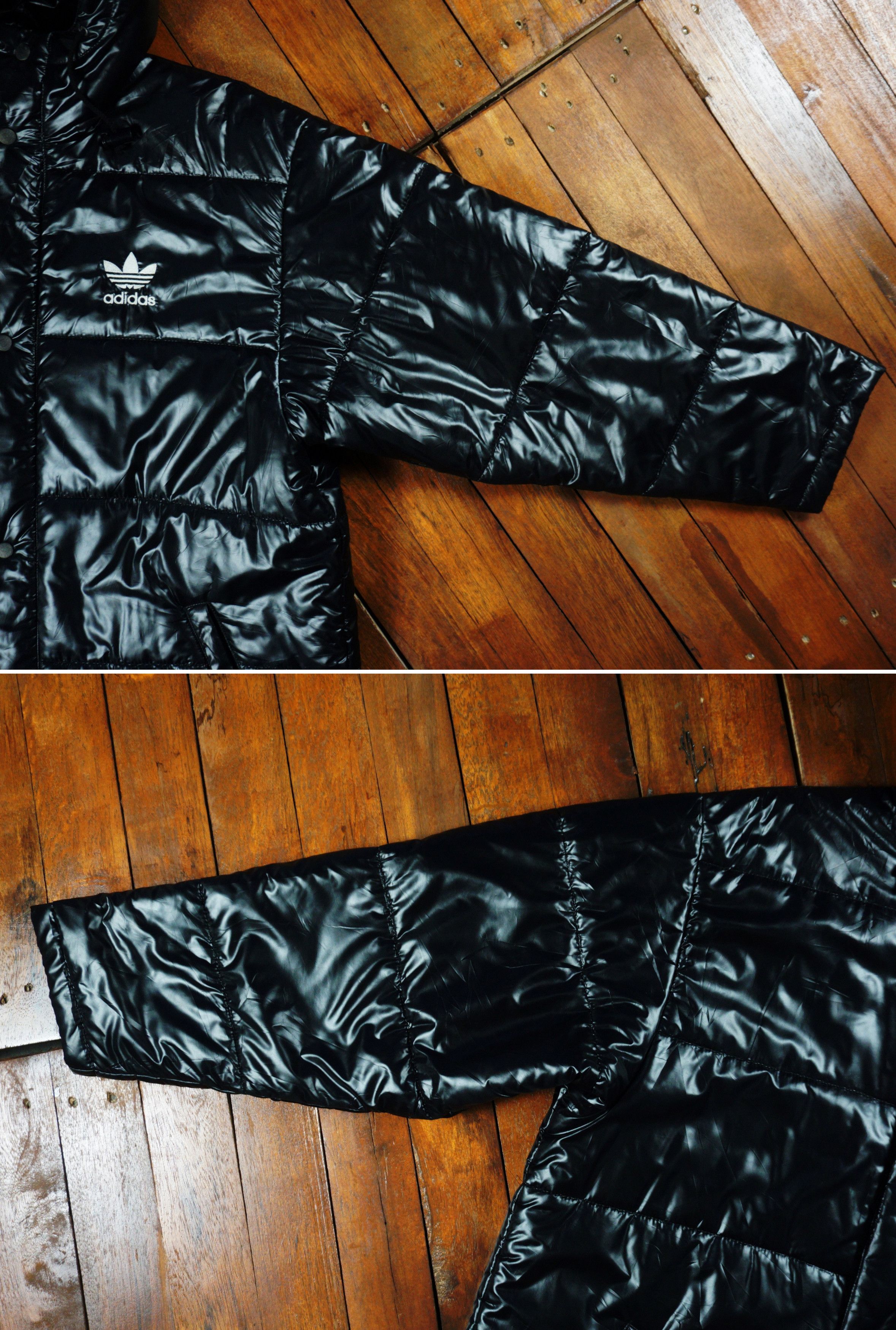 Adidas × Descente Vintage Trefoil Hoodie Black Nylon Snap Button Puffer Coat Size US M / EU 48-50 / 2 - 6 Thumbnail